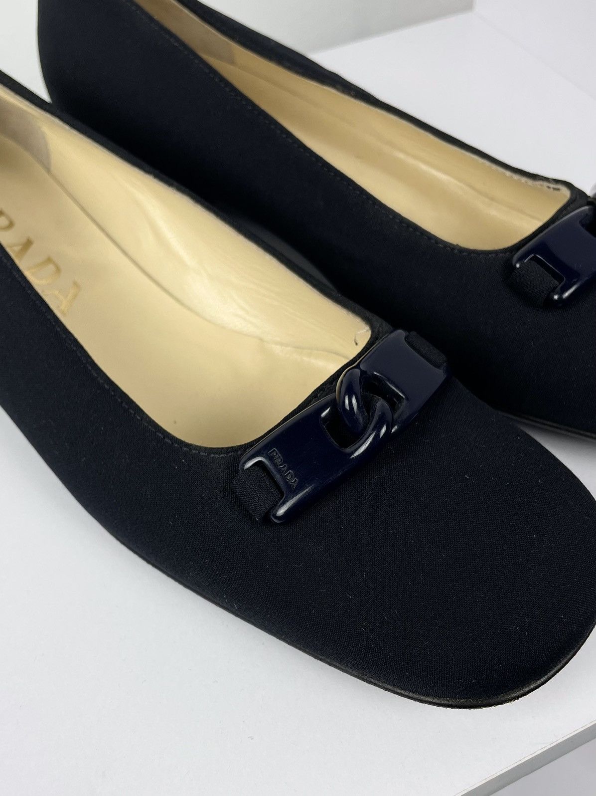 Prada Prada Black Ballet Flats Logo Buckle Loafers Pumps Size US 7 / IT 37 - 6 Thumbnail