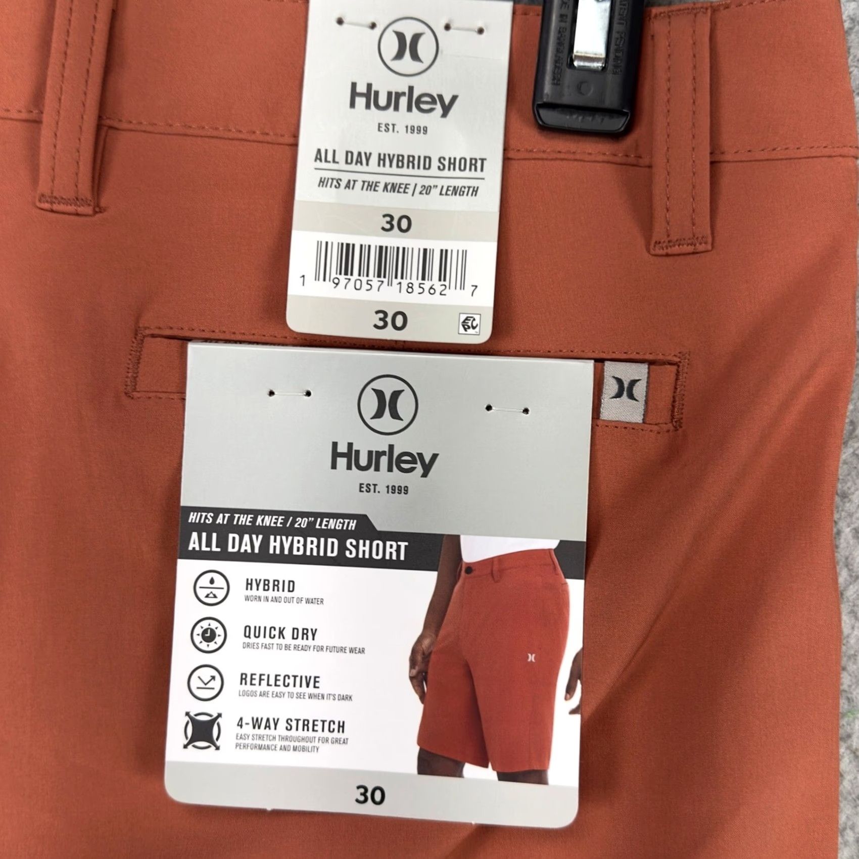 Hurley Hurley Mens All Day Hybrid Shorts 30 Orange Chino Stretch Flat Front Pockets NEW Size US 30 / EU 46 - 2 Thumbnail