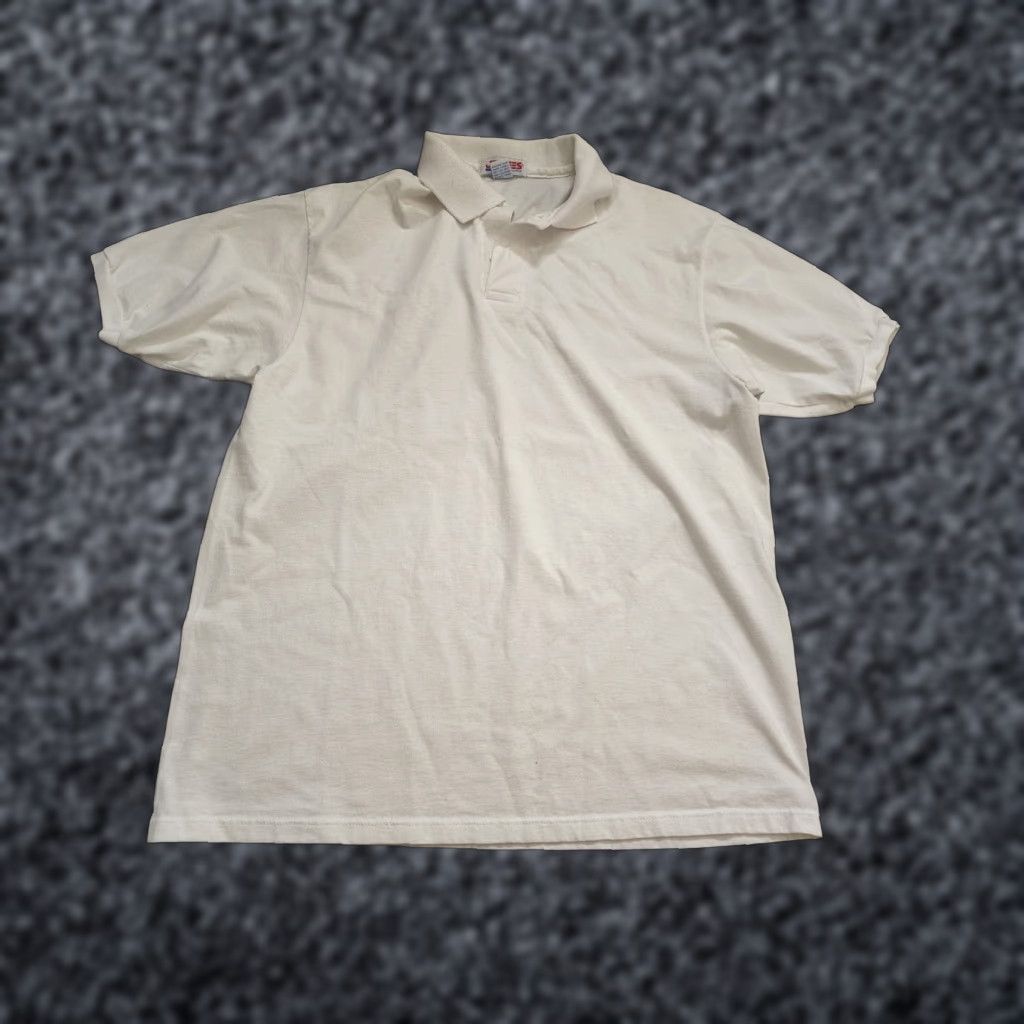 Jerzees VINTAGE Jerzees Polo Shirt Mens L 100% Cotton Made In USA Distressed White Size US L / EU 52-54 / 3 - 1 Thumbnail