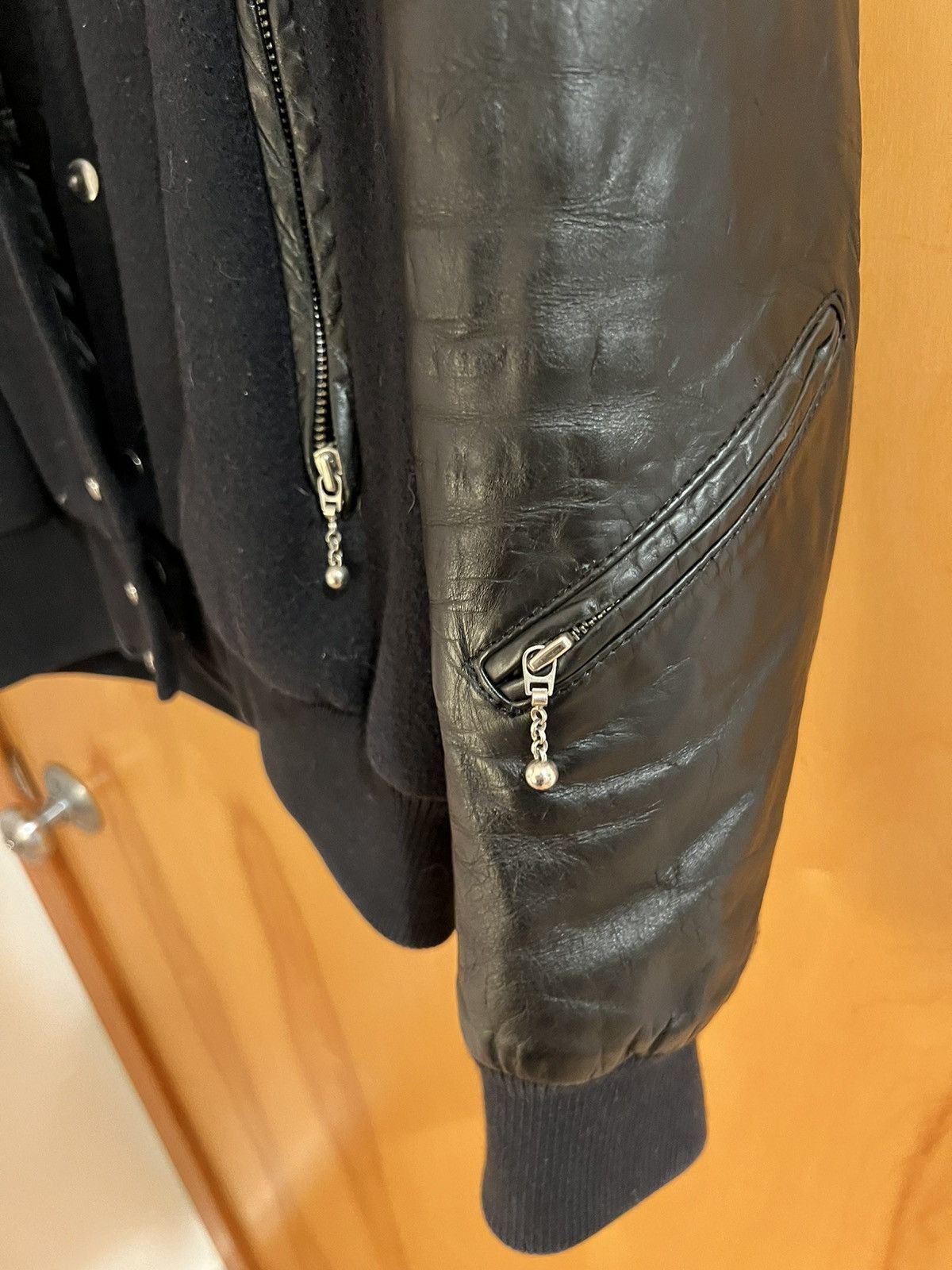 Mki Miyuki Zoku MKI Blue Black Wool Leather Bomber Jacket Size US L / EU 52-54 / 3 - 2 Thumbnail