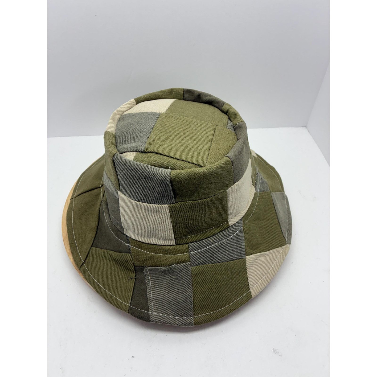 Other Handmade Patchwork Bucket Hat, Olive Green Neutral Hat, Wool Size ONE SIZE - 15 Thumbnail
