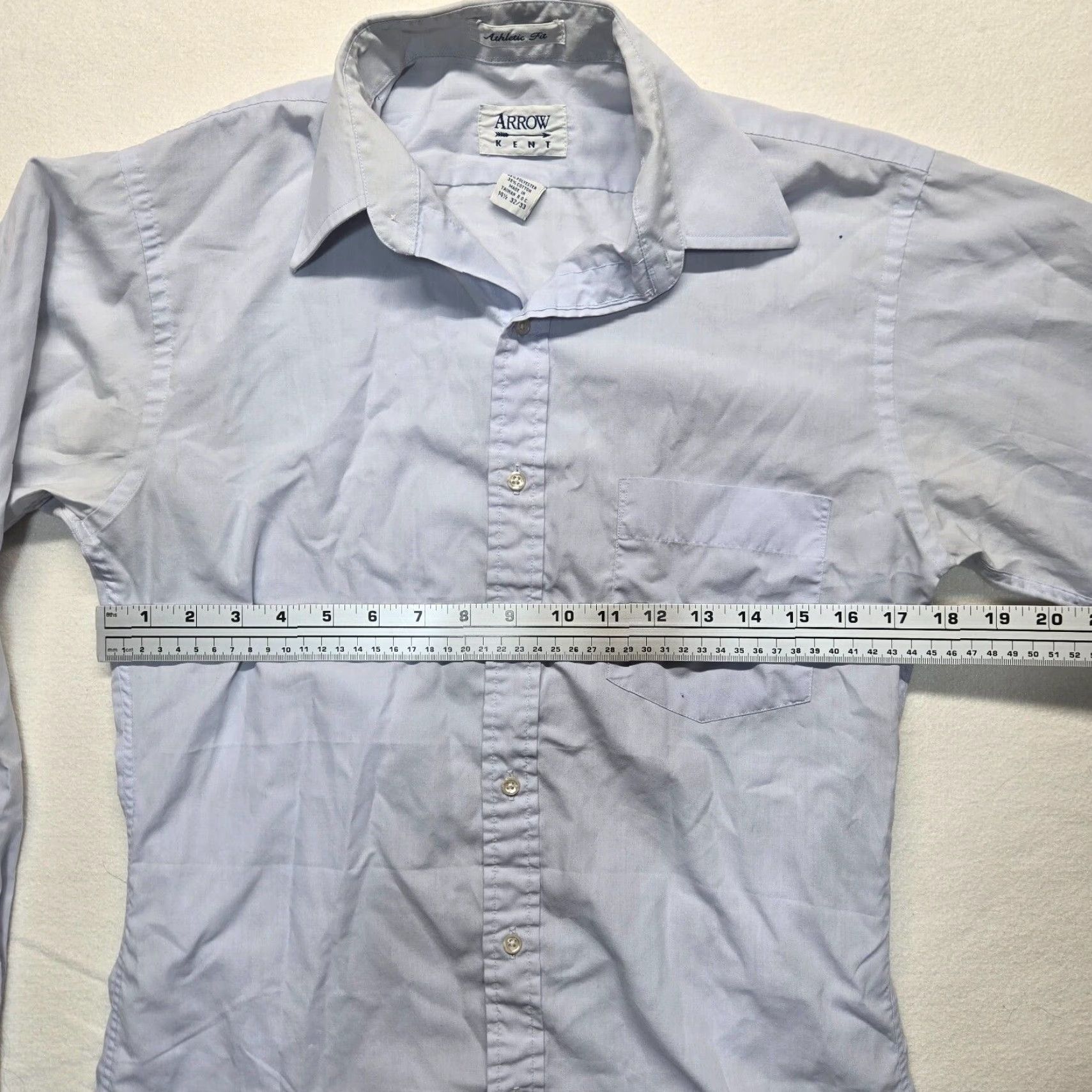 Arrow Arrow Dress Shirt Solid Blue Button Up Long Sleeve Adult Men's Size 14.5 Size 36R - 3 Thumbnail