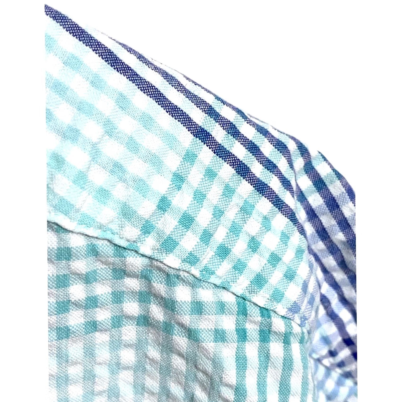 Roundtree & Yorke Roundtree & Yorke Blue Seer Sucker Plaid Button Shirt Men XL Preppy Coastal Work Size US XL / EU 56 / 4 - 4 Thumbnail
