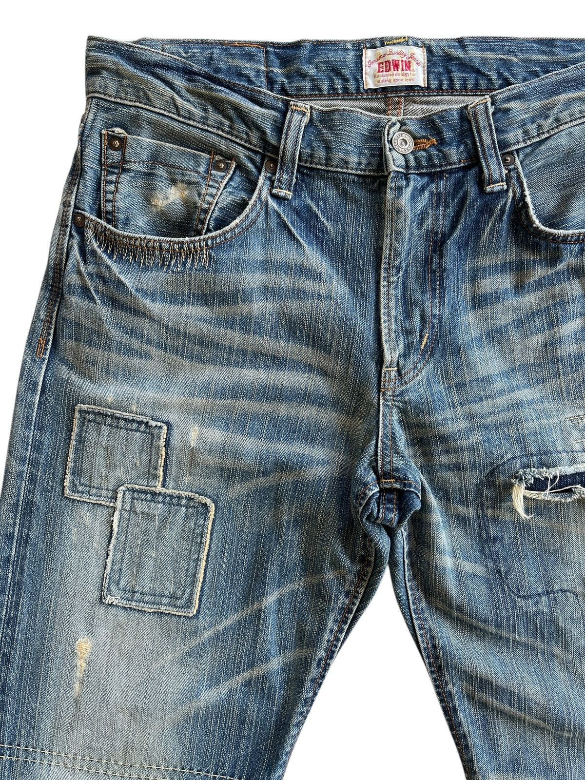 Japanese Brand Vintage Edwin Sashiko Boro Patchwork Distressed Denim Size US 35 - 7 Thumbnail