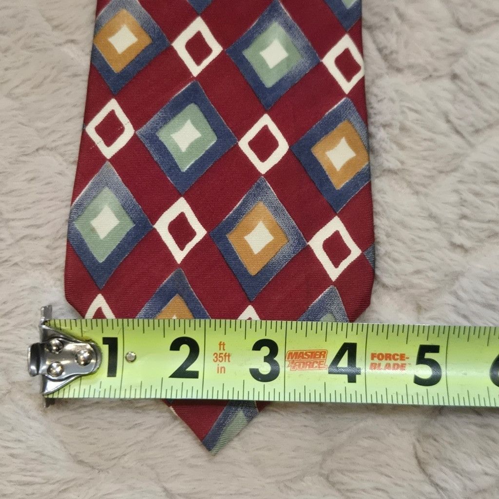Pierre Cardin Pierre Cardin Vintage Maroon Geometric Pattern Silk Neck Tie Size ONE SIZE - 4 Thumbnail
