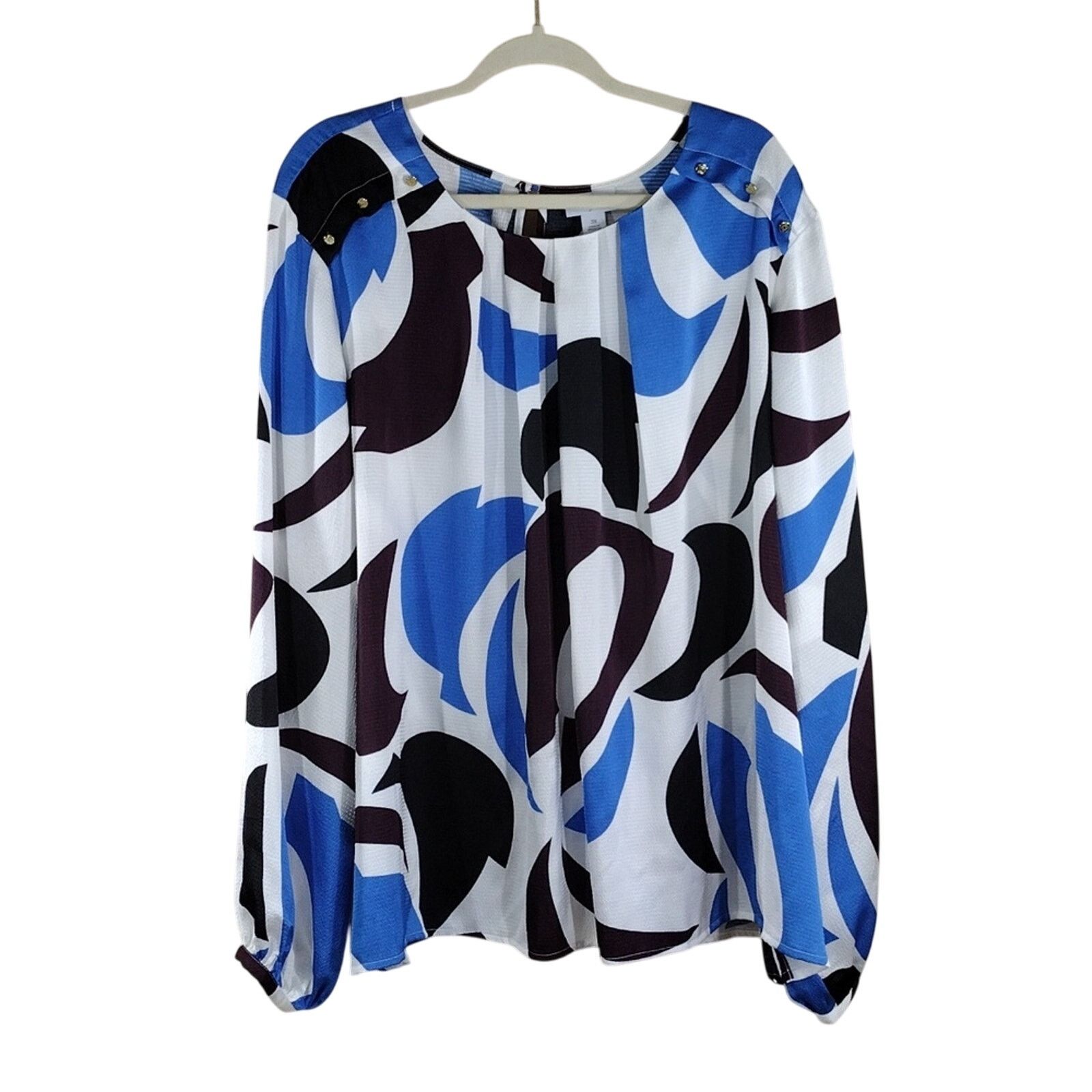Liz Claiborne Liz Claiborne Plus Size Blue Black Geometric Formal Shirt Size 3XL / US 20-22 - 1 Thumbnail