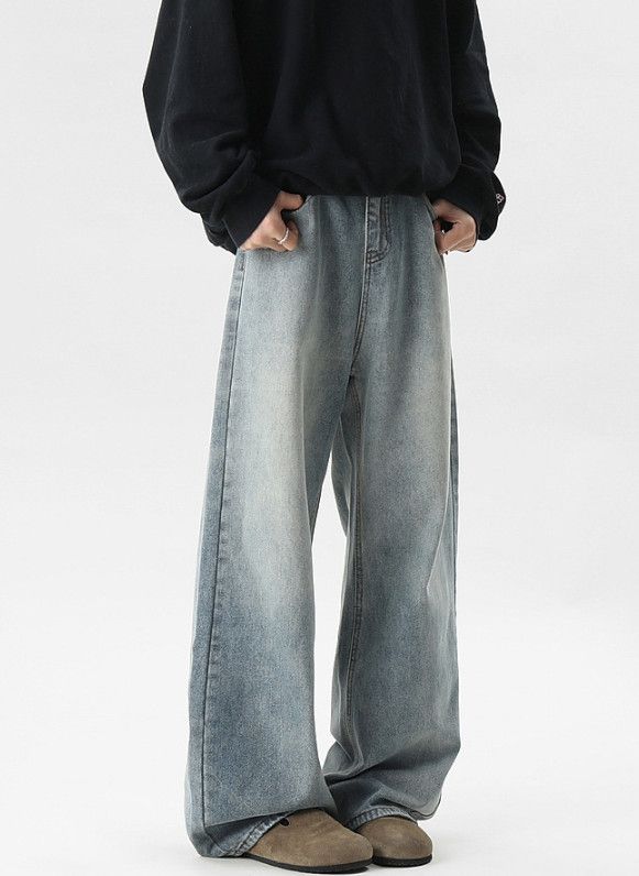 Japanese Brand Men's American Washed Retro Loose-Fit Straight-Leg Jeans Size US 32 / EU 48 - 2 Thumbnail