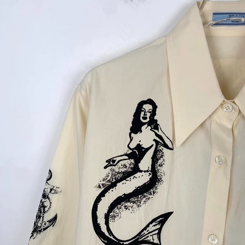 Prada PradaLight yellow mermaid princess printed lapel cotton lon Size XS / US 0-2 / IT 36-38 - 3 Thumbnail