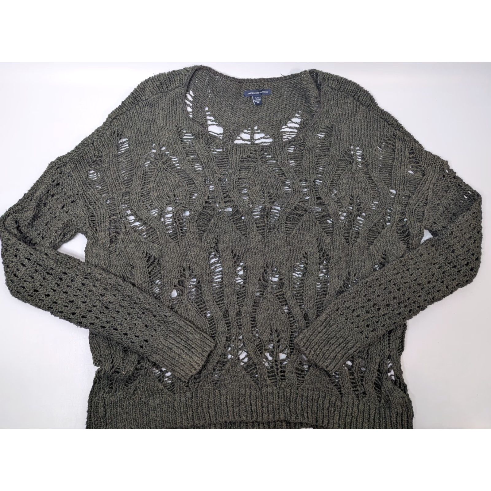 American Eagle Outfitters American Eagle Outfitters Women's Green Open Knit Crochet Coastal Sweater Large Size L / US 10 / IT 46 - 2 Thumbnail
