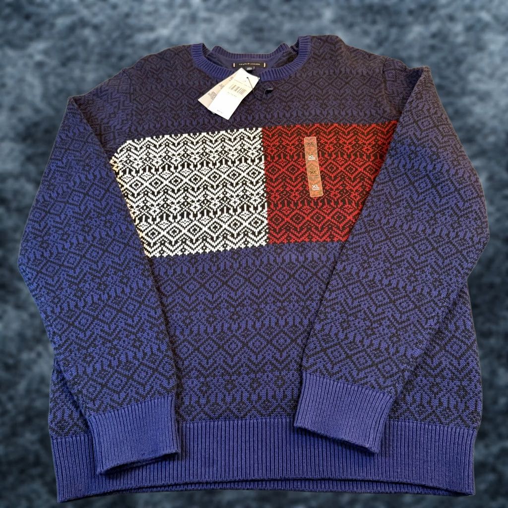 Tommy Hilfiger Tommy Hilfiger Knit Sweater Blue Red White Pullover Mens XL NWT Geometric Logo Crew Neck Pullover Casual Winter Knit Shirt Mens XL Blue Size US XL / EU 56 / 4 - 1 Thumbnail