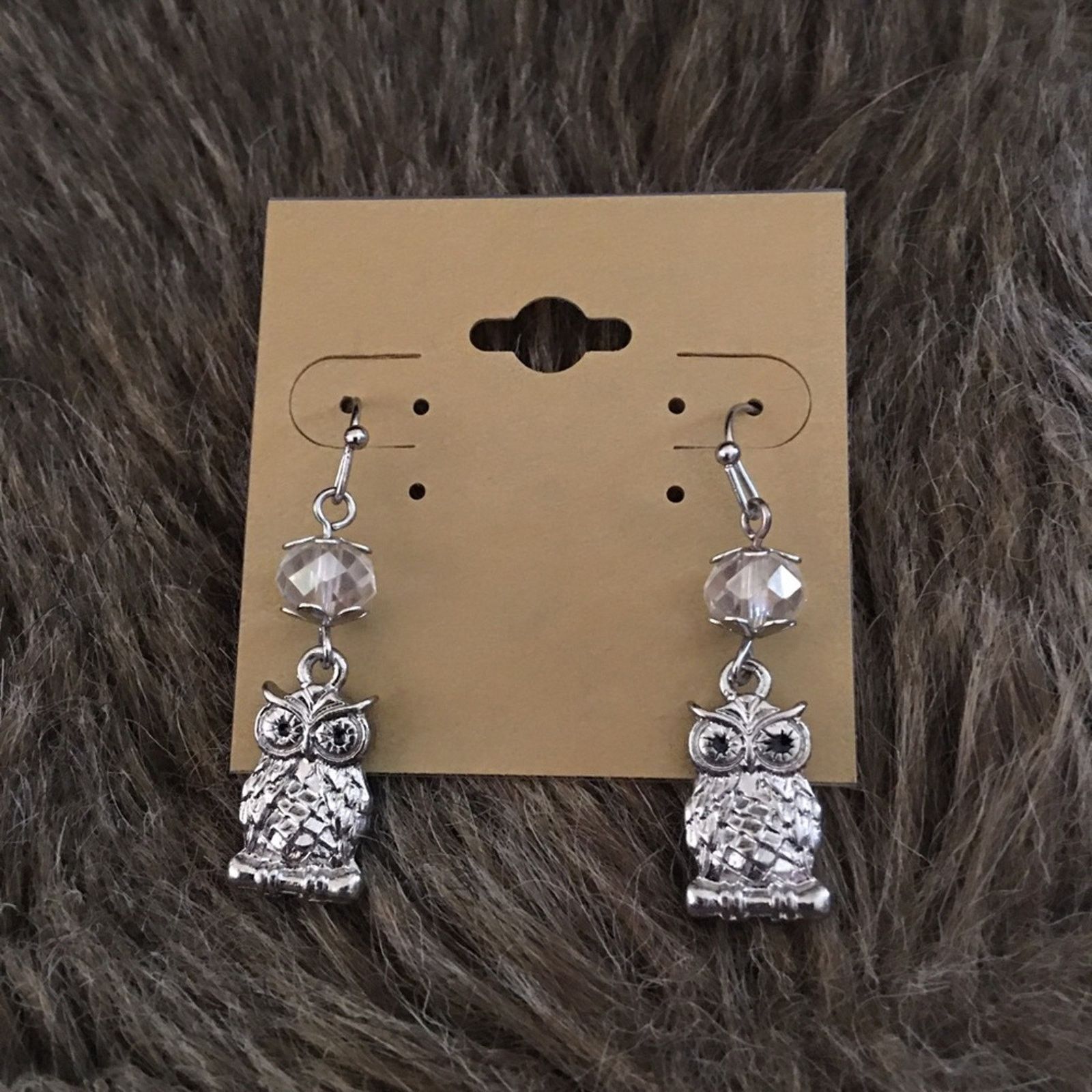 Jewelry Silver tone owl with faceted glass earrings Size ONE SIZE - 2 Thumbnail