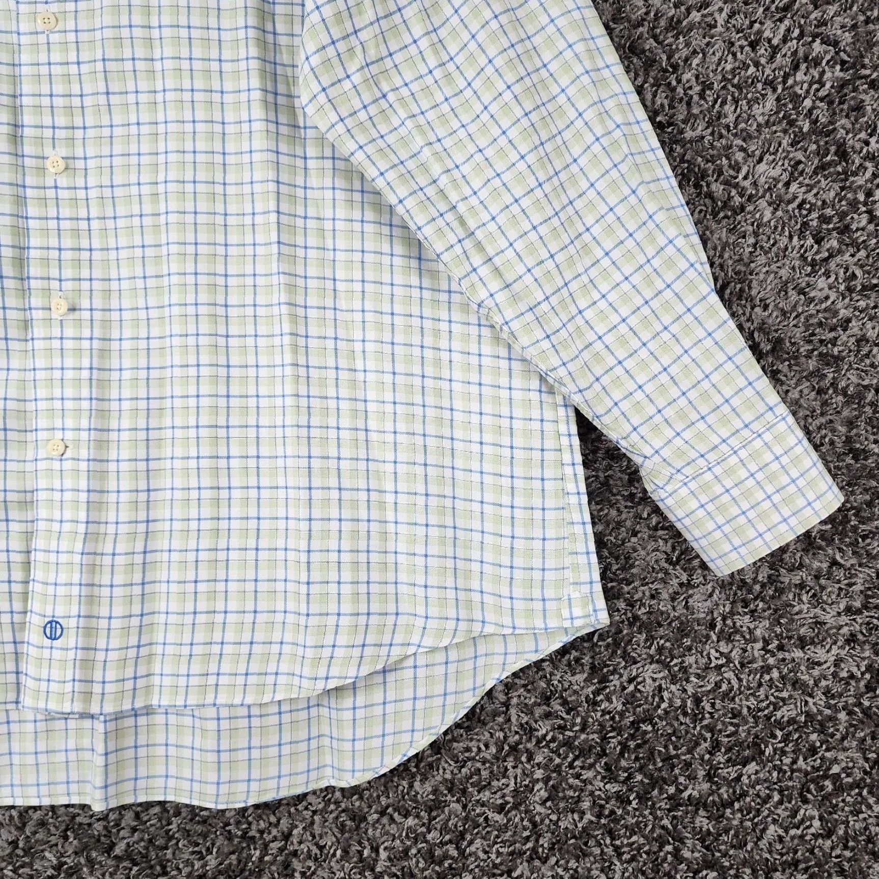 David Donahue VINTAGE David Donahue Mens Dress Shirt Long Sleeve Regular Size 17.5 Green Cotton Plaid Size 46R - 2 Thumbnail