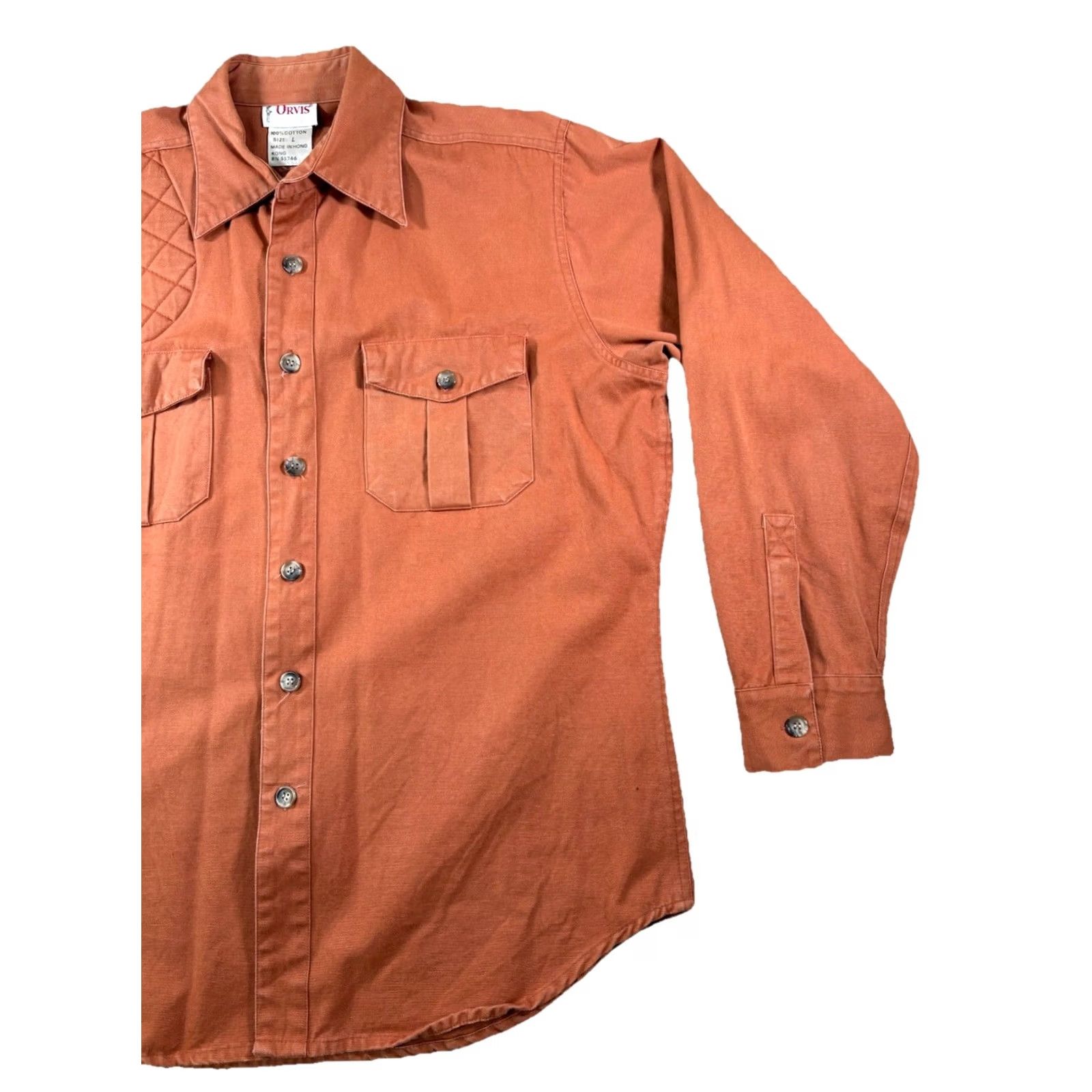 Orvis VINTAGE Orvis Mens Shirt Large Burnt Orange Button-Down W/ Shoulder Pad Shirt Mens L Orange Classic Canvas Cotton Button Up Pockets 90s Size US L / EU 52-54 / 3 - 5 Thumbnail