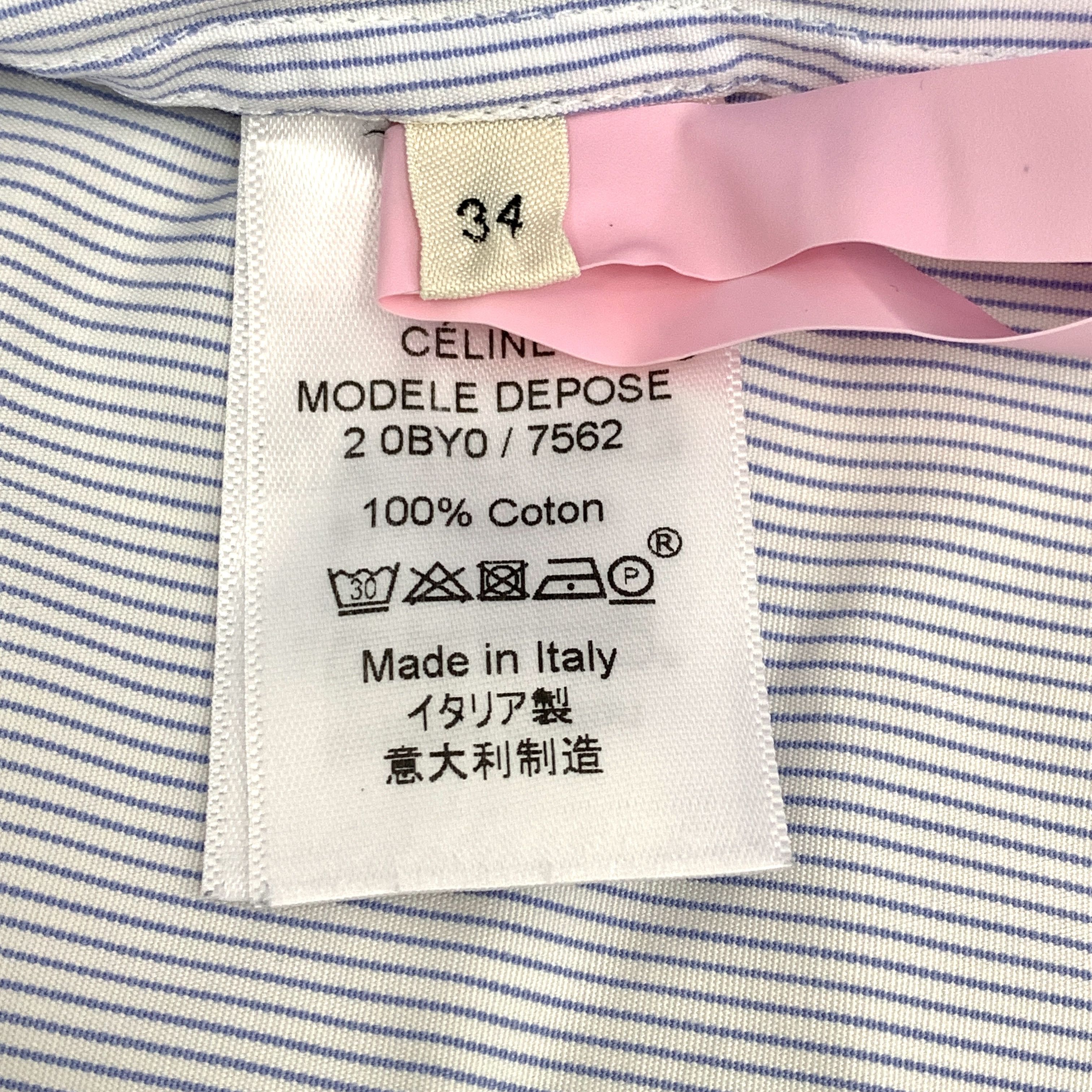 Celine Celine Shirt – Light Blue Stripe Cotton (Size XXS) Size XXS / US 00 / IT 34 - 3 Thumbnail