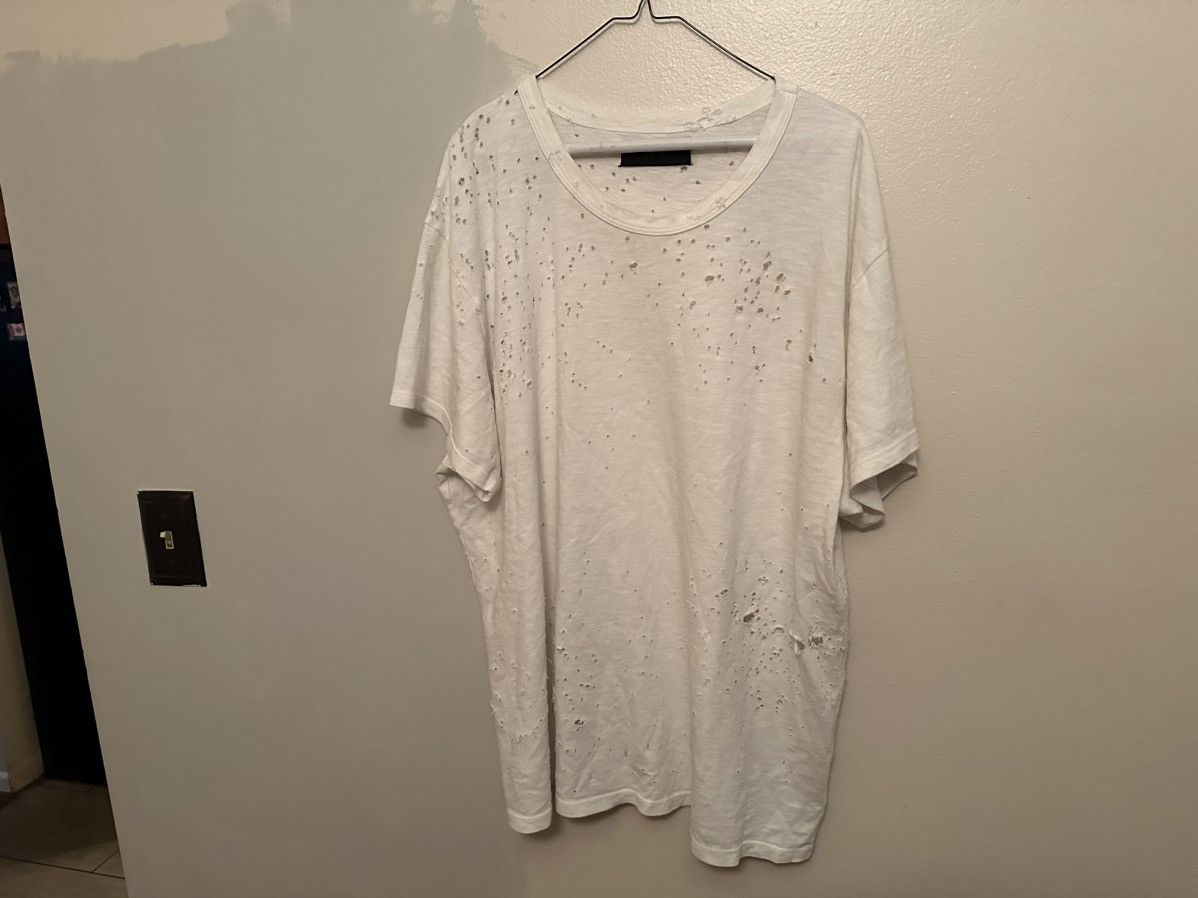 Amiri Shotgun Shirt White Distressed Holes