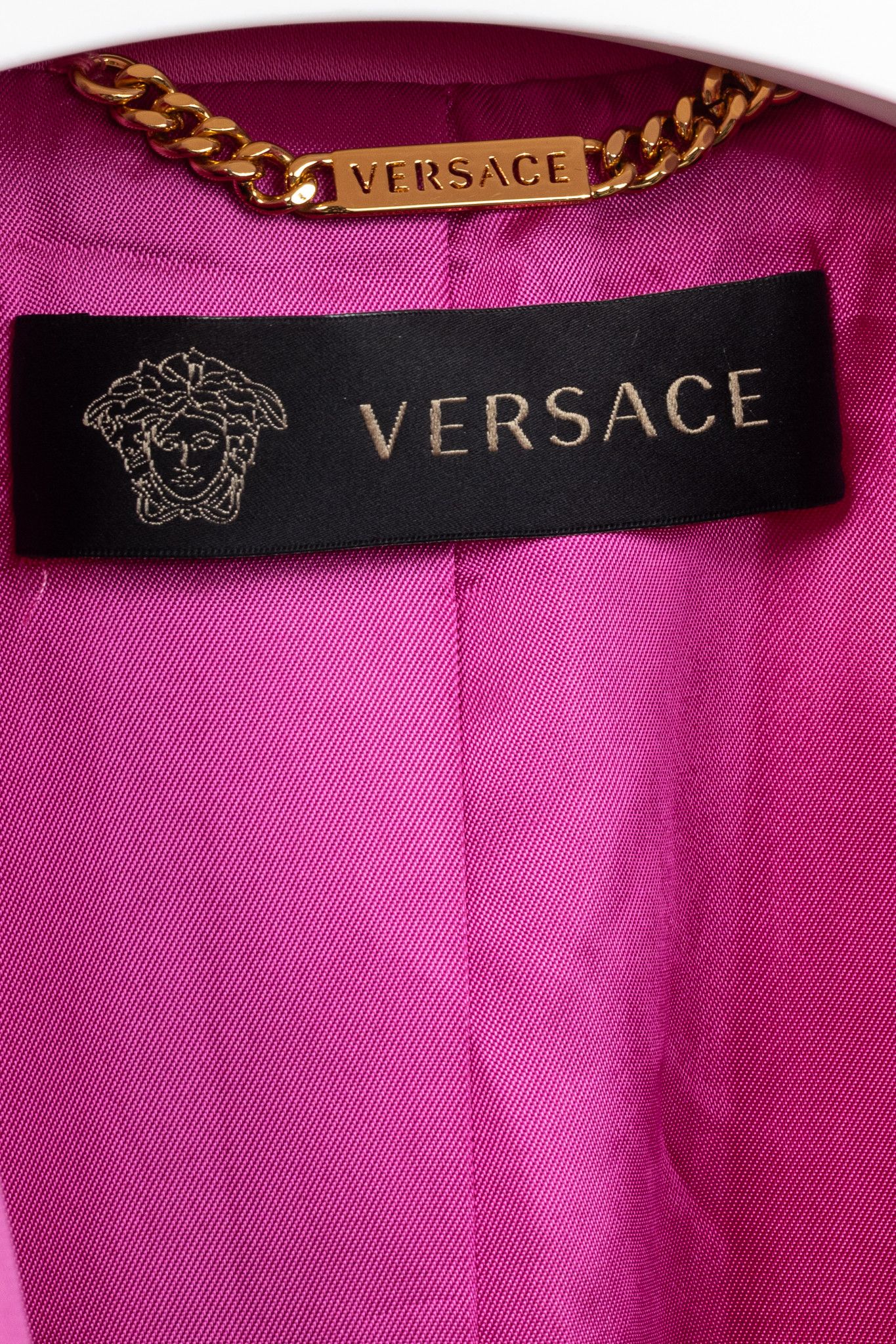 Versace Versace SS20 Fuchsia Satin Safety Pin Detail Blazer Size XS / US 0-2 / IT 36-38 - 4 Thumbnail