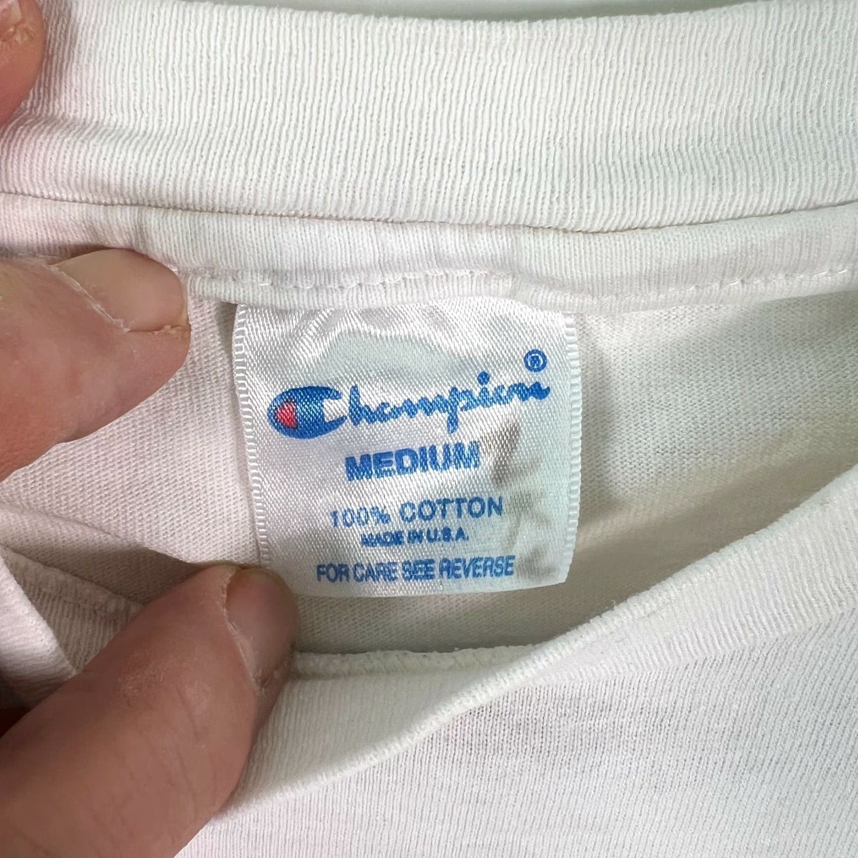 Champion VINTAGE Champion Shirt Mens White T-Shirt M Graphic 100% Cotton Crew Neck Short Sleeve USA Size US M / EU 48-50 / 2 - 6 Thumbnail