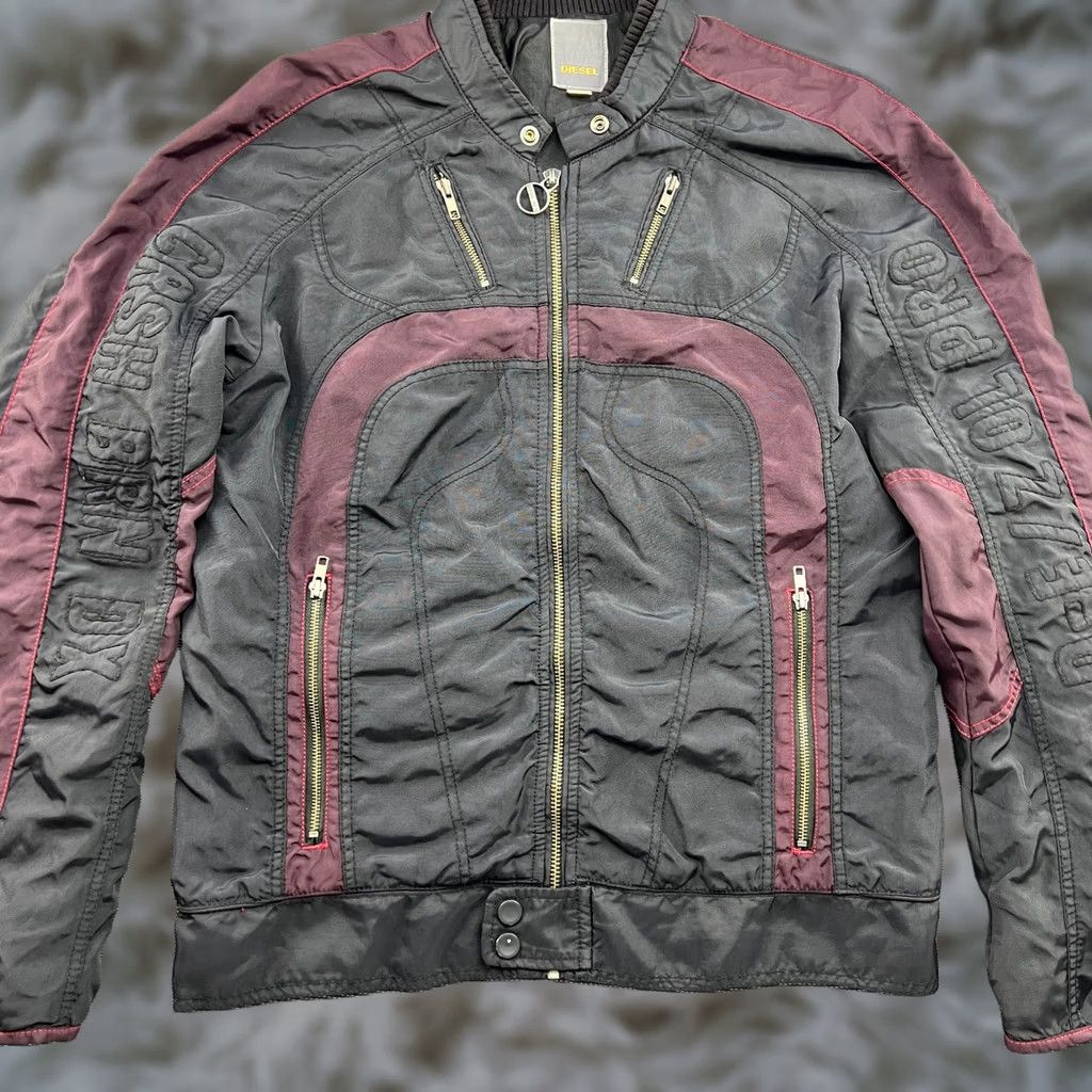 Diesel Diesel Motorcycle Bomber Jacket XL Black Red Maroon racing Nylon Mens Size US XL / EU 56 / 4 - 1 Thumbnail