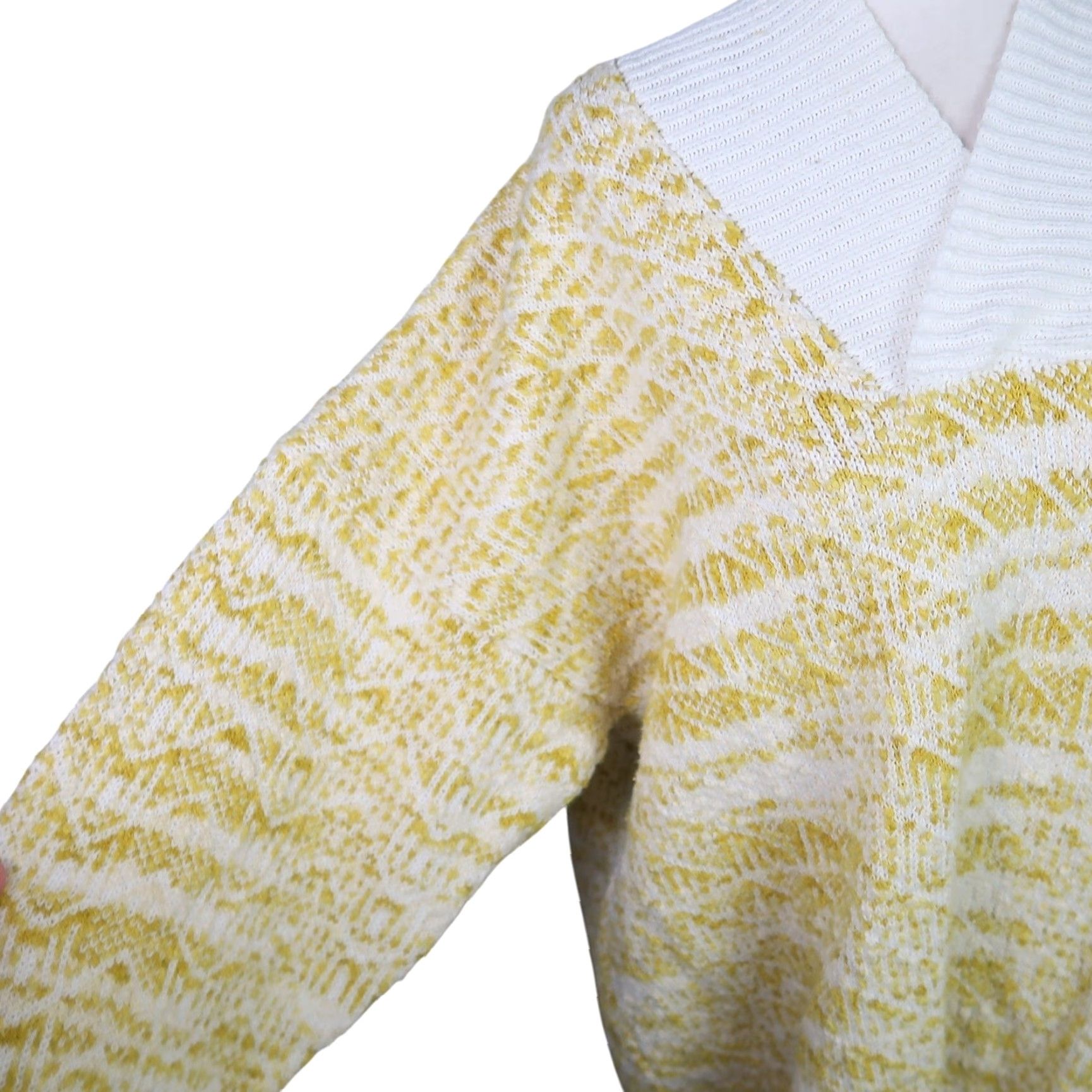 Vintage VINTAGE 90s Cream Yellow Marled Cotton Knit Sweater XL Women Pullover V-Neck Long Sleeve Casual Size XL / US 12-14 / IT 48-50 - 3 Thumbnail
