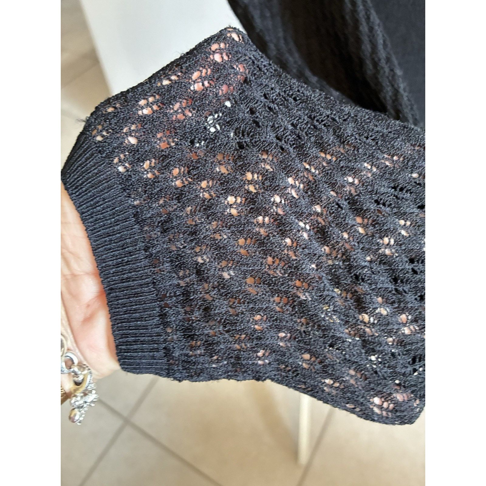 Other Cache VTG Pointelle Mesh Ribbed Knit Top L Crochet Bodycon Size L / US 10 / IT 46 - 10 Thumbnail