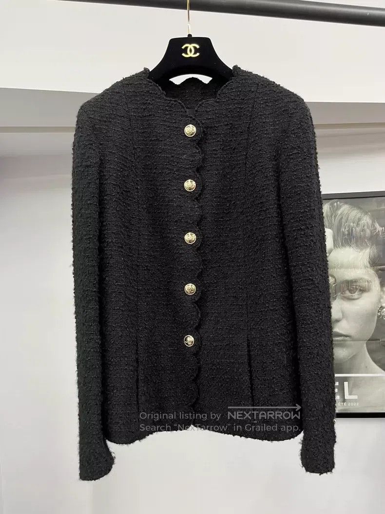 Chanel Black gold-buttoned jacket with wavy edges