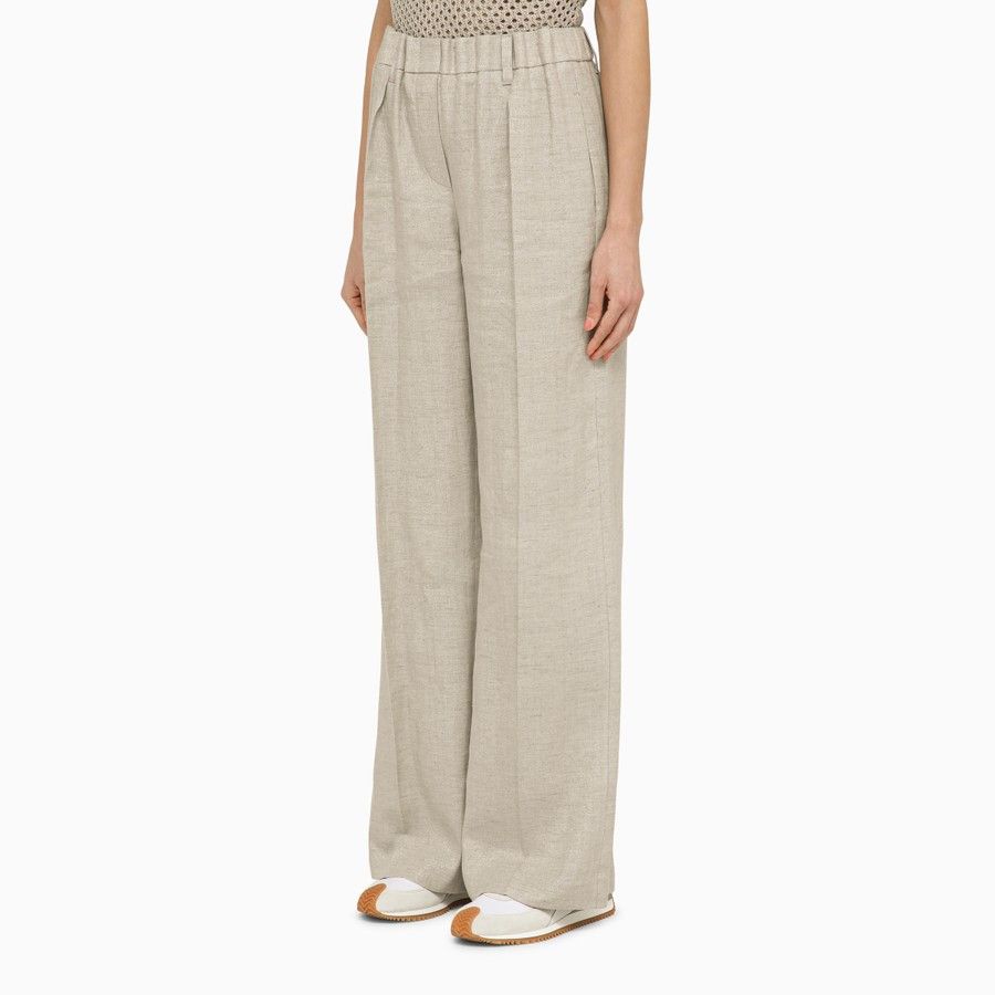 Brunello Cucinelli o1d2blof0824 Linen Wide Trousers in Light Gray Size 42" / US 20 - 3 Thumbnail