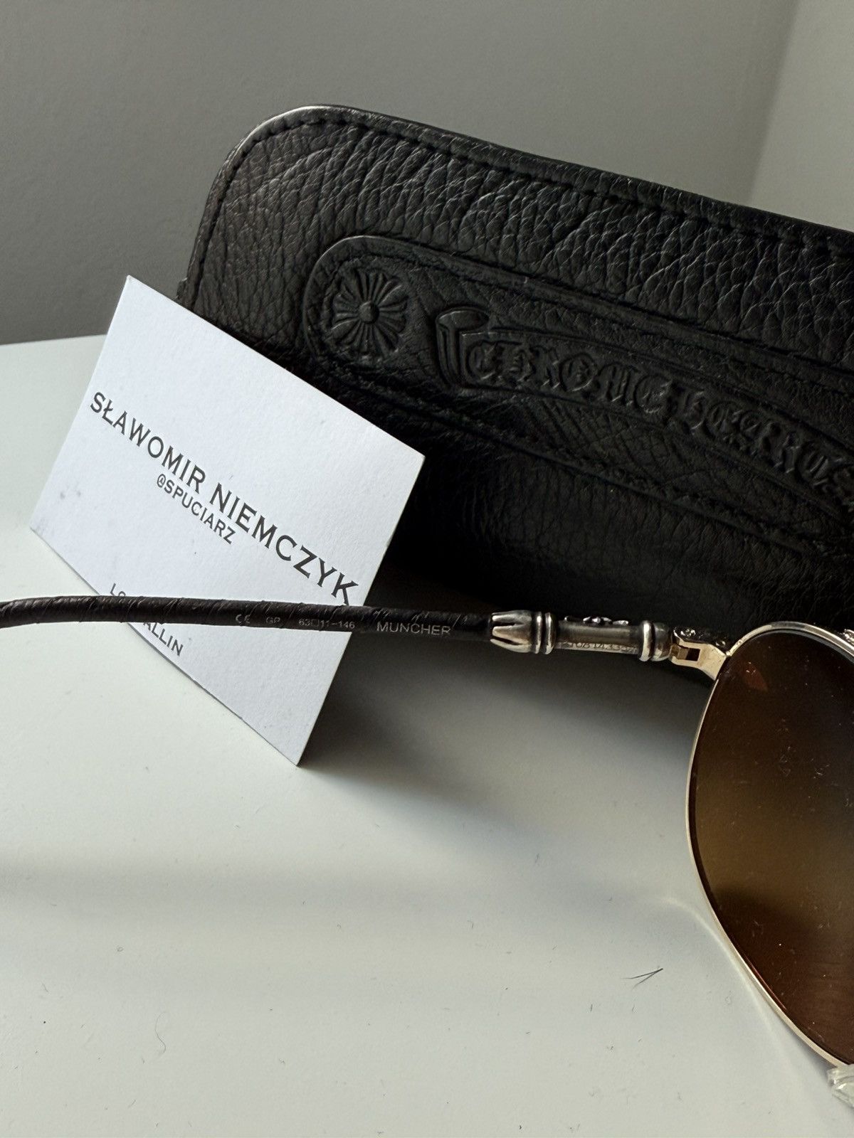 Chrome Hearts Chrome Hearts 14k gold plated leather aviator sunglasses Size ONE SIZE - 4 Thumbnail