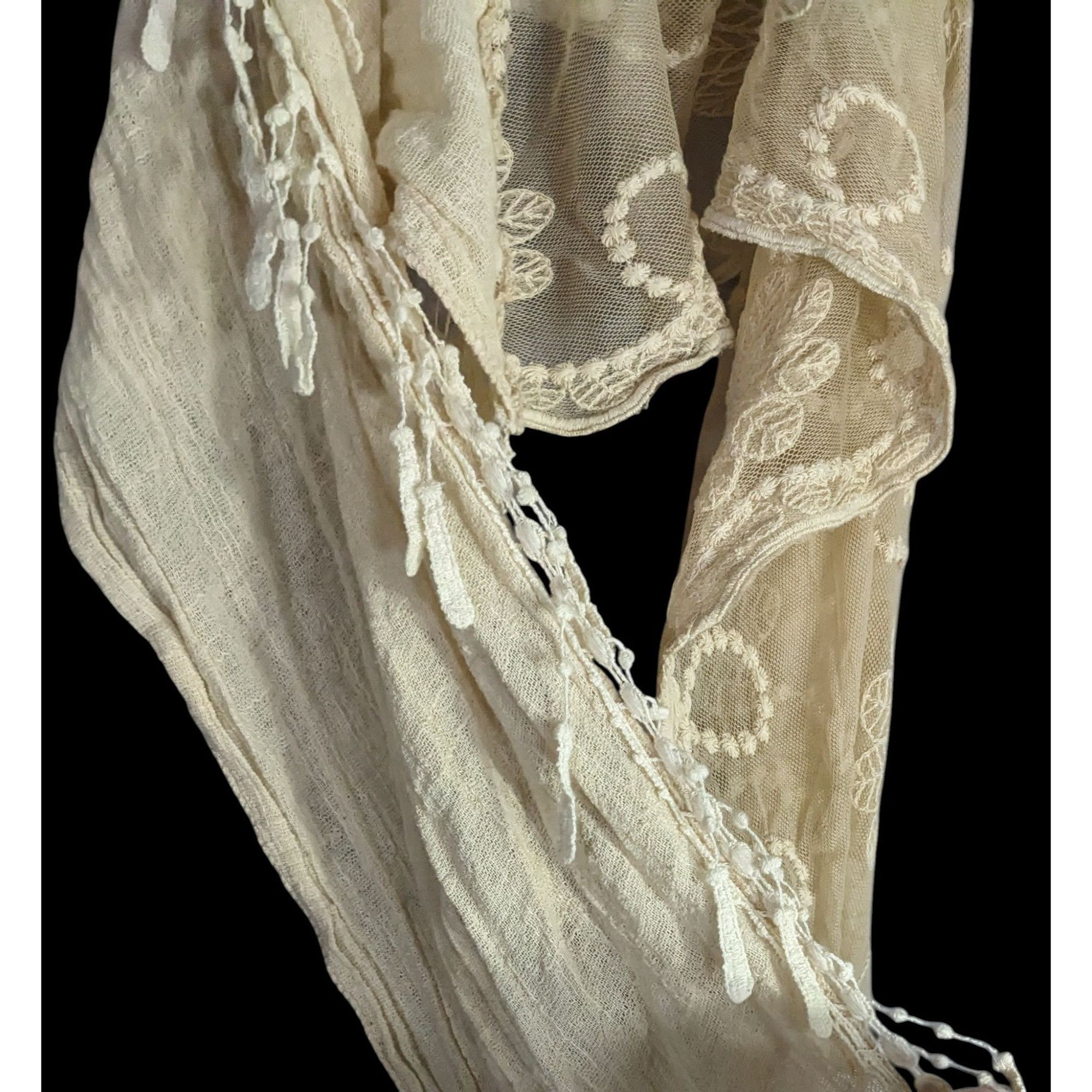 Other Vintage Victorian Style Crochet Lace Asymmetrical Scarf Wrap Size ONE SIZE - 7 Thumbnail