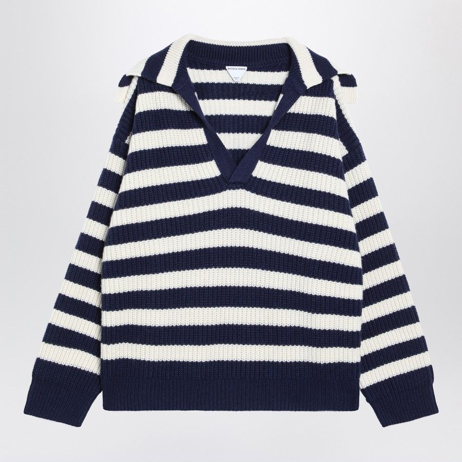 Bottega Veneta o1d2blof0126 Striped Wool-blend Sweater in White/Blue Size US S / EU 44-46 / 1 - 1 Thumbnail