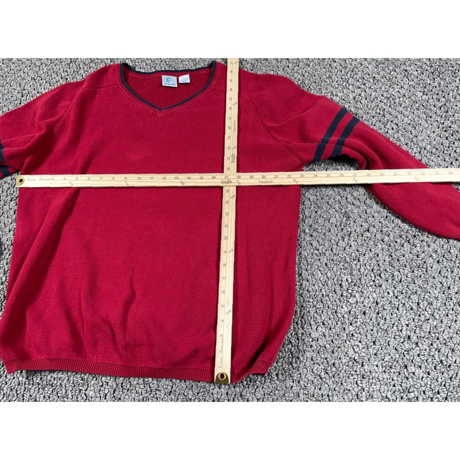 Vintage VINTAGE Utility Sweater Adult Large Red Y2K Striped Knit V-Neck Pullover Mens 90s Size US L / EU 52-54 / 3 - 6 Thumbnail