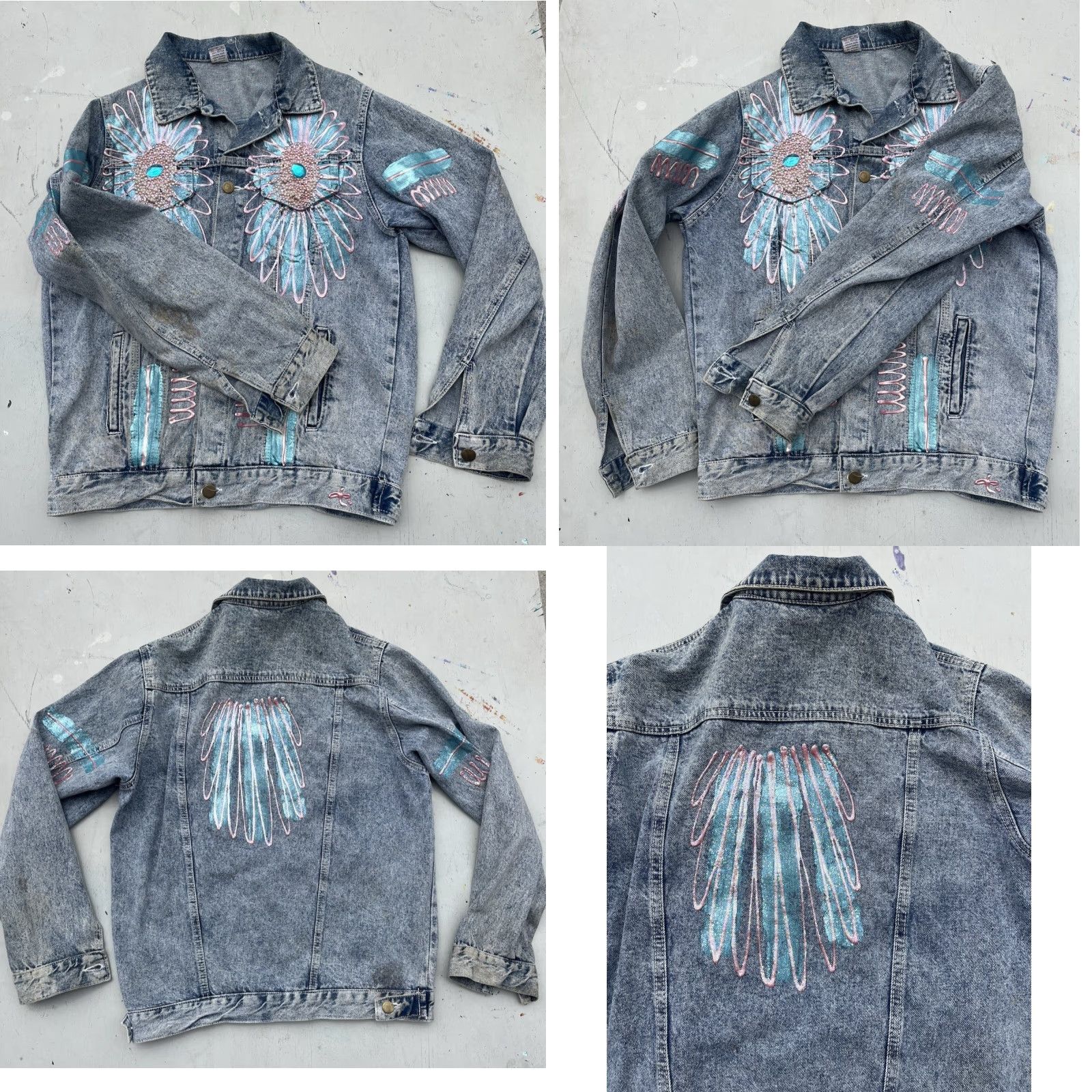 Denime Women's Bon Bon Jacket Denim 14 Blue 80s Retro Whimisgoth Vintage Jacket Bon Bon Denim Solid Blue Rock 80s Mens? Women? Size XL / US 12-14 / IT 48-50 - 8 Thumbnail