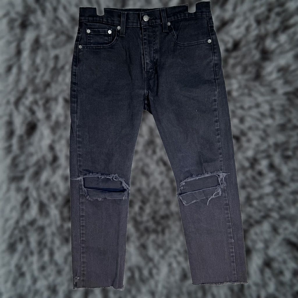 Levi's VINTAGE Levis 502 Jeans Mens 30x25 Black Regular Taper Distressed Raw Hem Denim Zip Fly Size US 30 / EU 46 - 1 Thumbnail