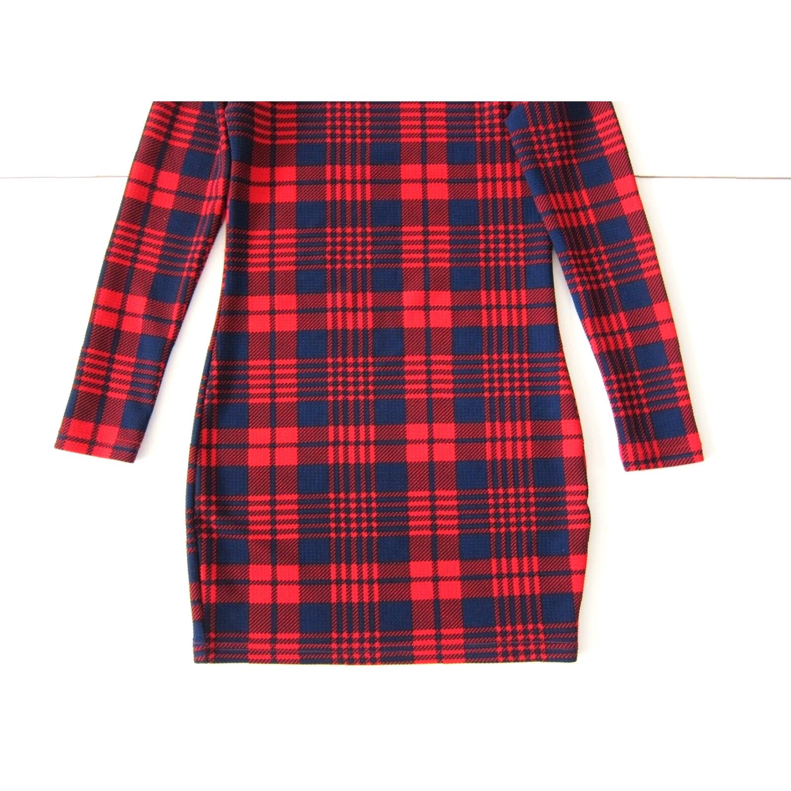 ZAFUL Zaful Blue Red Plaid Stretch Plaid Mock Neck Bodycon Pencil Dress Size 6 Size M / US 6-8 / IT 42-44 - 8 Thumbnail
