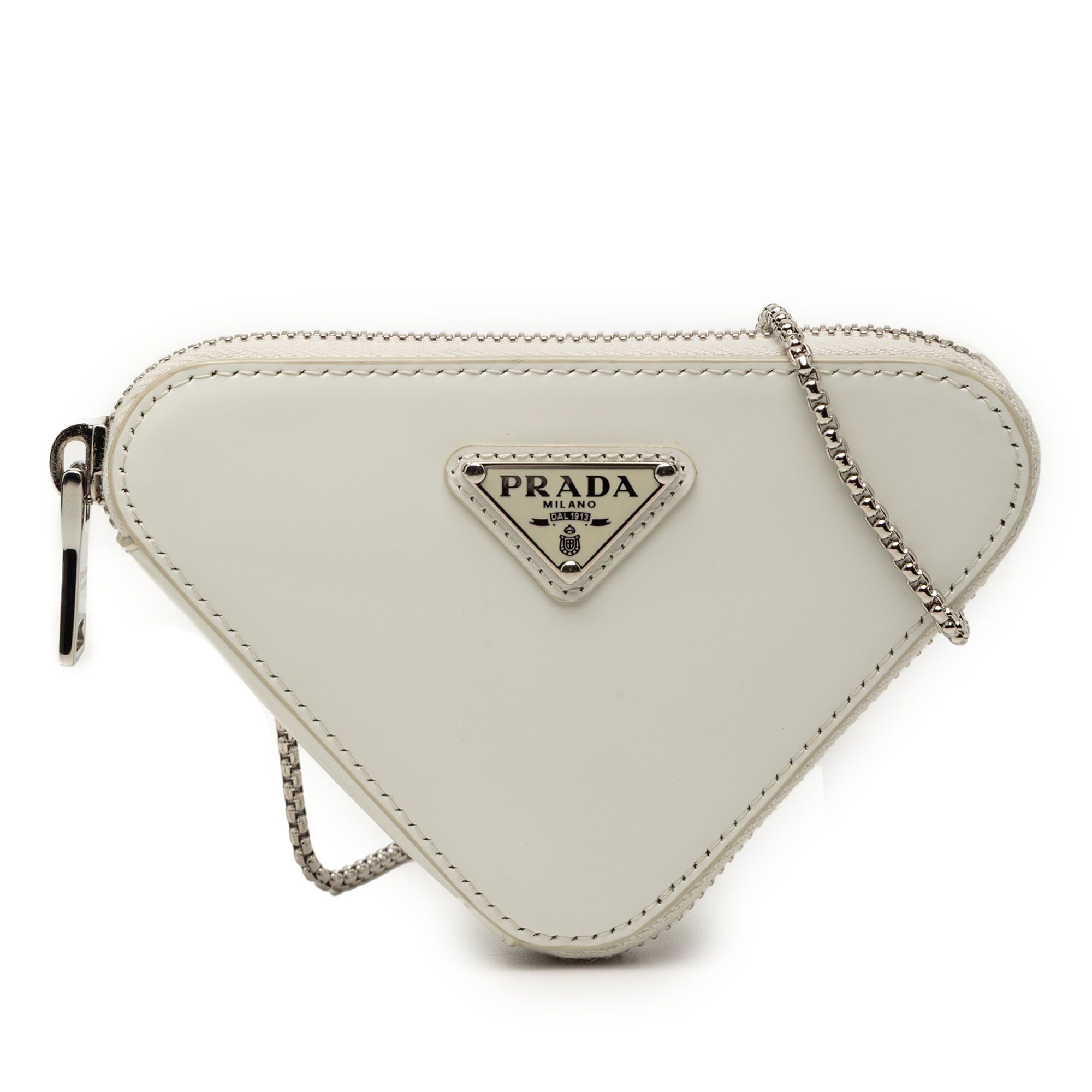 Prada Prada Mini Brushed Leather Triangle Chain Pouch Size ONE SIZE - 1 Thumbnail