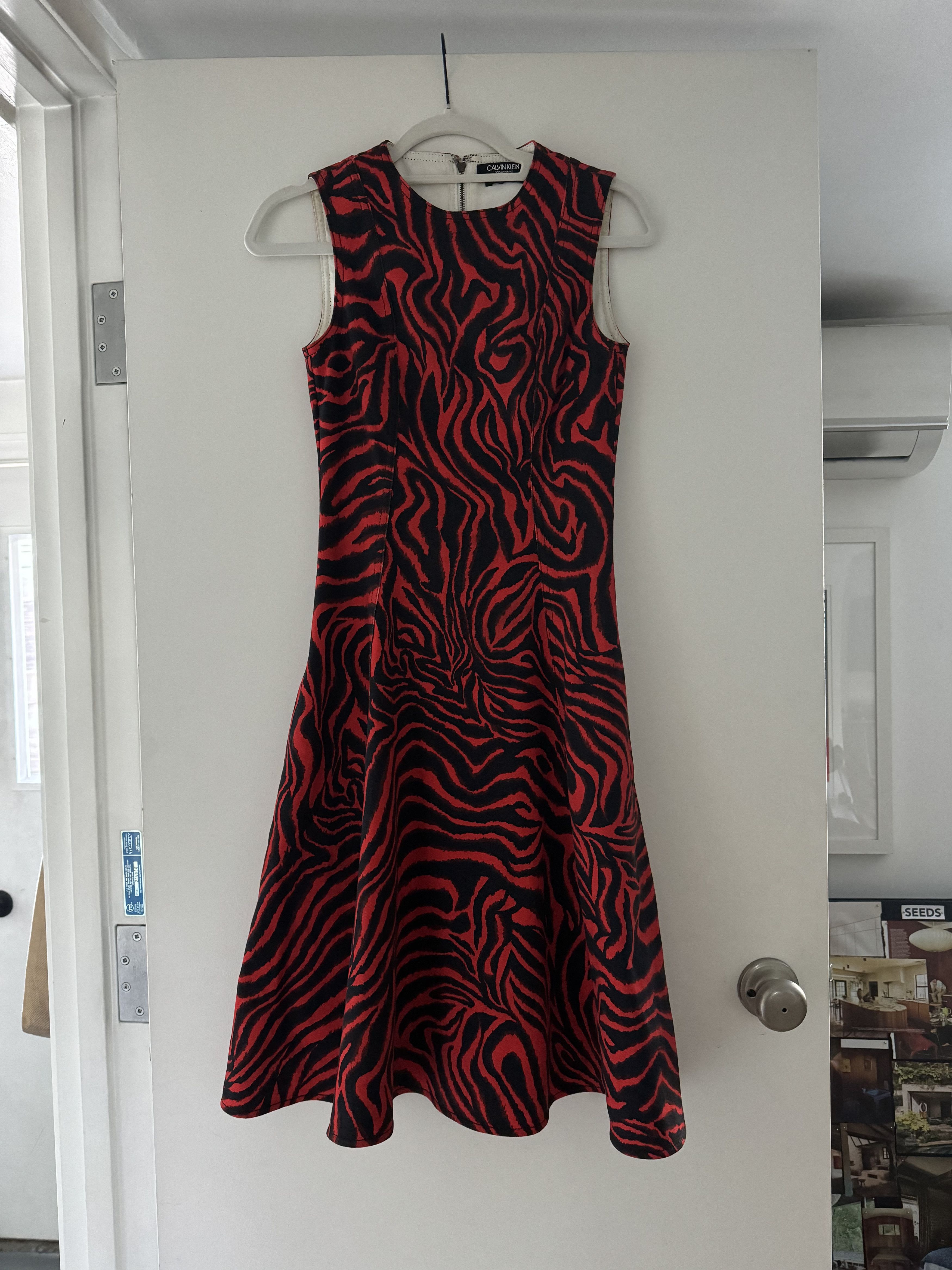 Image of Calvin Klein 205W39Nyc Print Midi Dress - Raf Simons Final Ck Collection (Jaws) in Red, Women's (Si