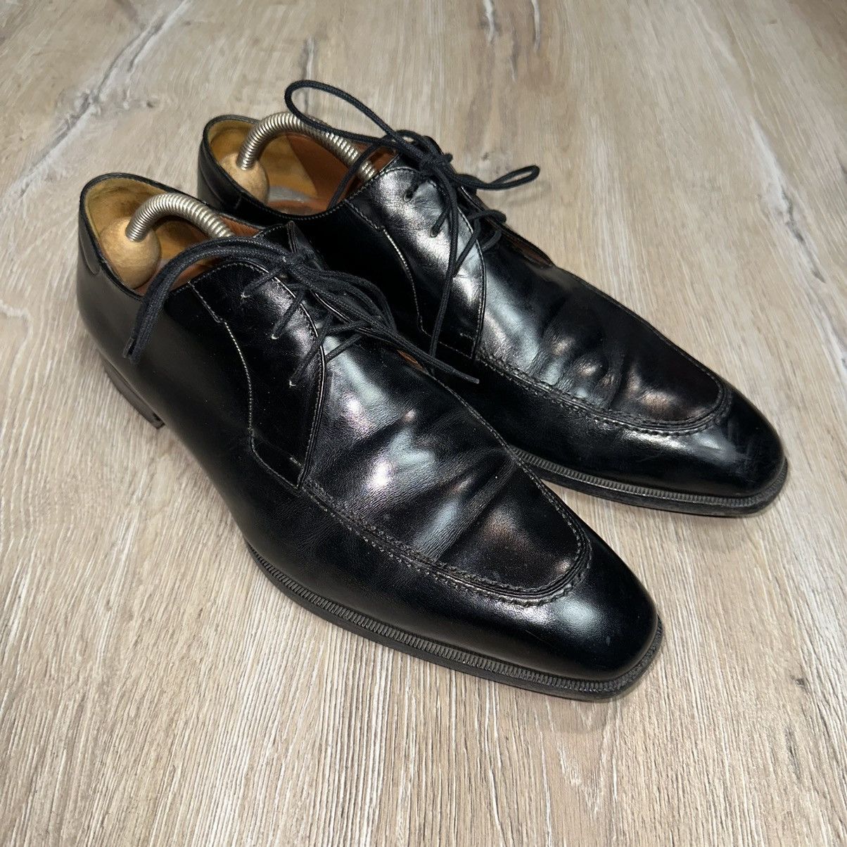 A. Testoni Men’s Black Leather Apron Toe Lace Up Size 9.5