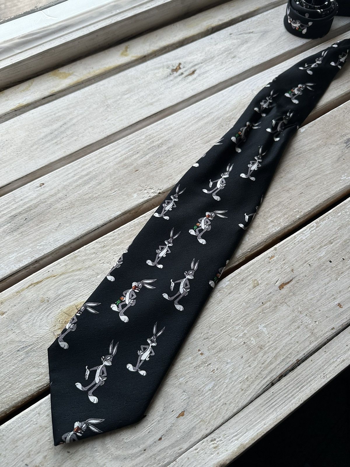 Disney × Vintage vintage 1998 LOONEY TUNES Disney print neck Rare Black tie Size ONE SIZE - 6 Thumbnail