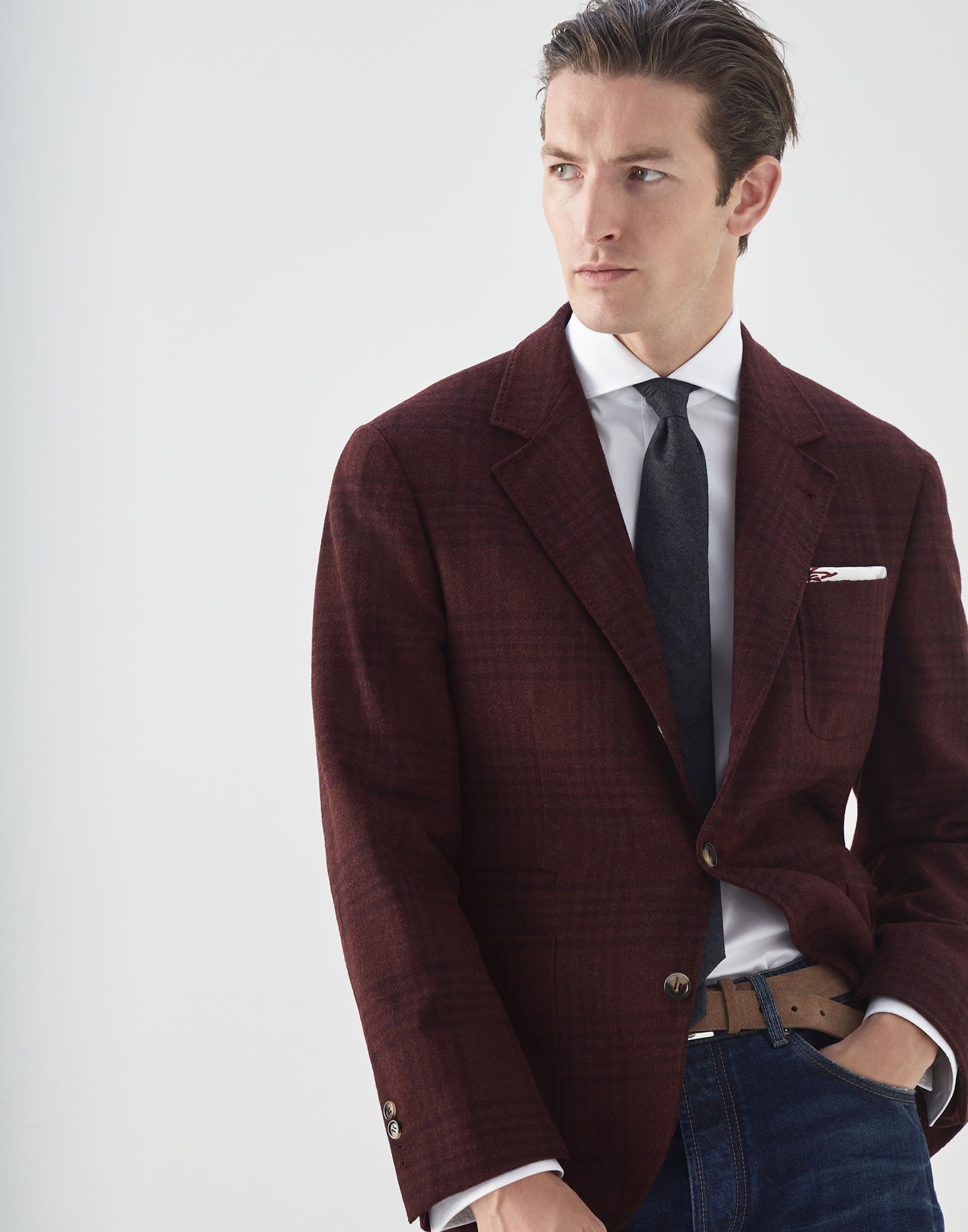 Brunello Cucinelli o1w1db10225 Woven Jacket Wool in Dark Red Size US XL / EU 56 / 4 - 4 Thumbnail