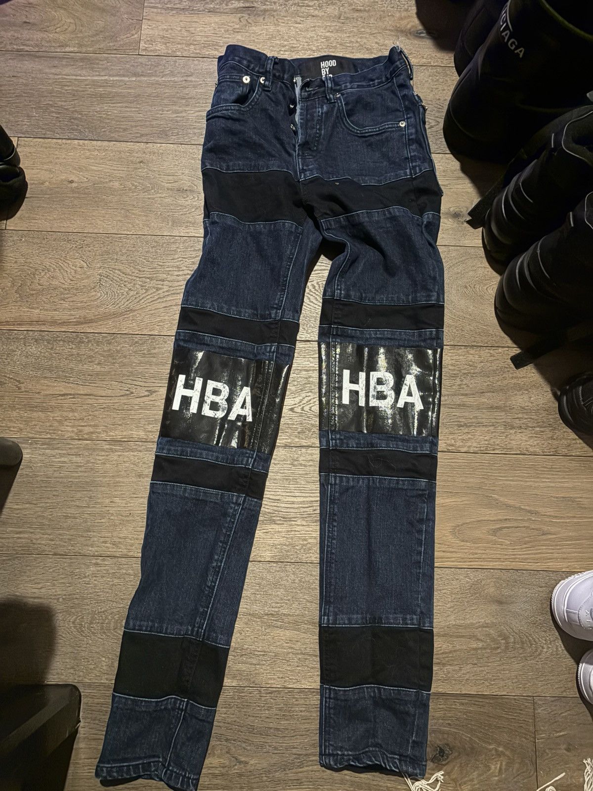 Hood By Air hood by air skinny black hockey knee jeans hba | Grailed