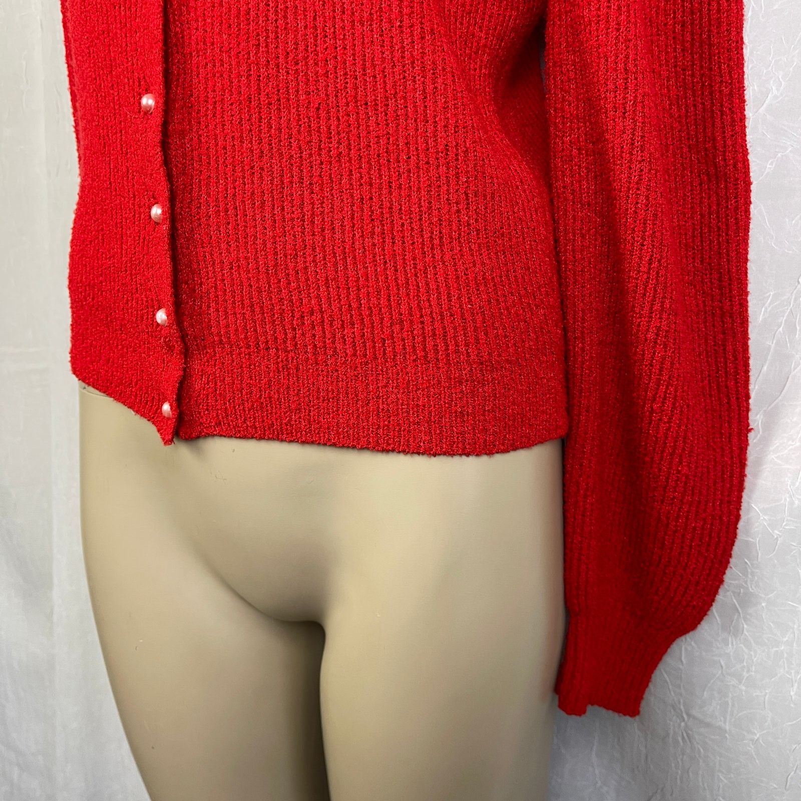 Vintage VTG 90’s Petites Just For You Red Cardigan Cozy Knit Sweater Size S / US 4 / IT 40 - 11 Thumbnail