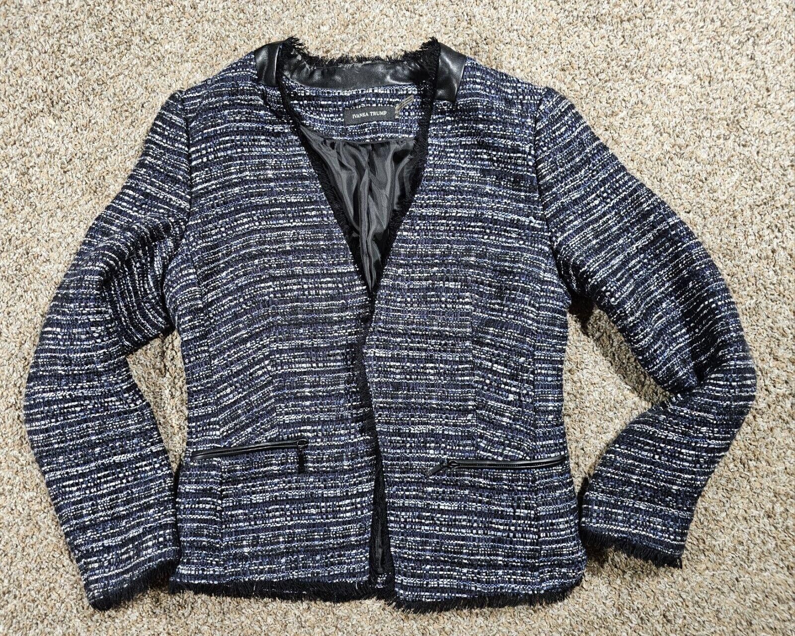 Designer Ivanka Trump Open Woven Tweed Blazer Jacket Raw Edge Hem 10 Size L / US 10 / IT 46 - 1 Thumbnail