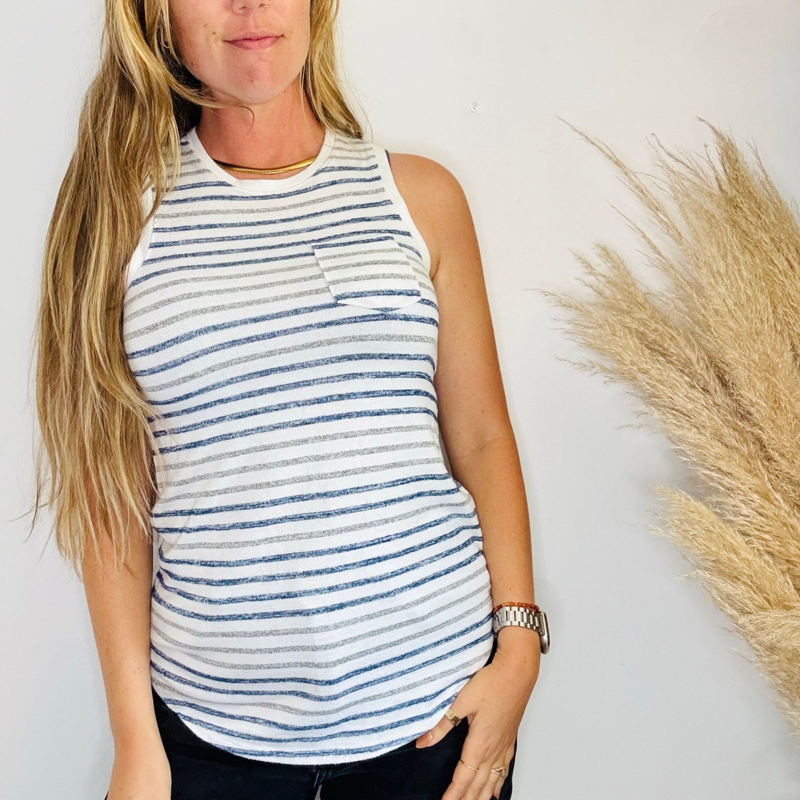 Target Basics TARGET White Blue Grey Stripe Sweater Knit Tank Top Shirt XS Size XS / US 0-2 / IT 36-38 - 10 Thumbnail