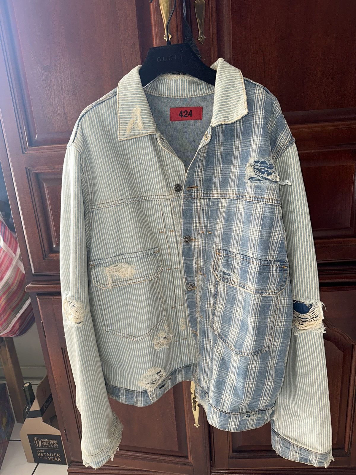 424 424 denim Distressed one zip jacket Size US XL / EU 56 / 4 - 8 Thumbnail