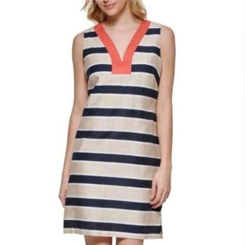 Tommy Hilfiger Tommy Hilfiger Striped Linen Blend Shift Dress Women 10 NWT Size L / US 10 / IT 46 - 1 Thumbnail
