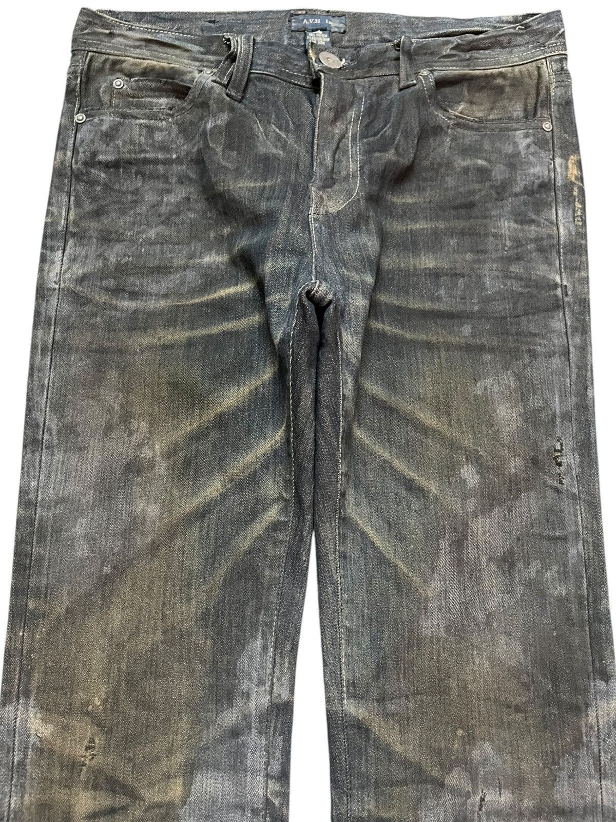 Japanese Brand Vintage A.V.H 1st Mudwash Waxed Hard Cotton Denim Size US 32 / EU 48 - 2 Thumbnail