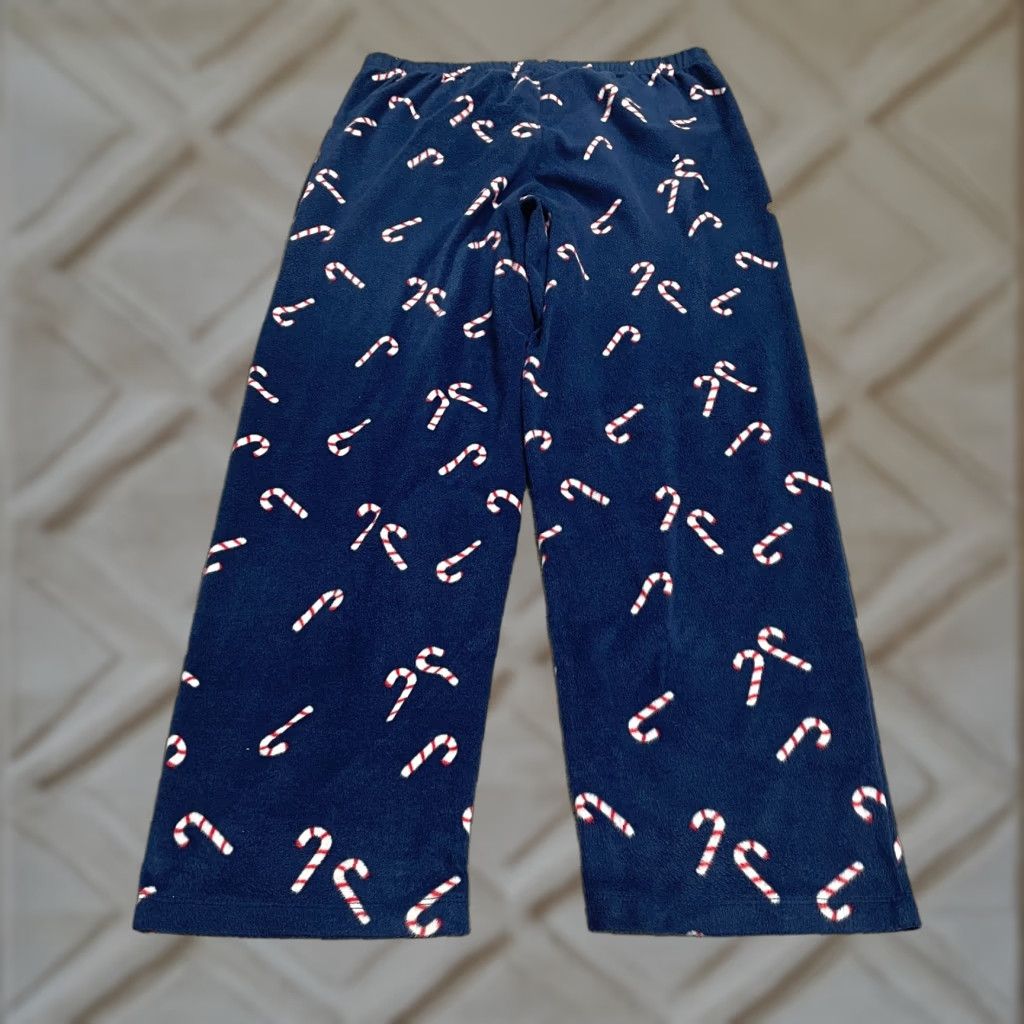 Vintage Simply Styles Fleece Pajama Pants Men Large Blue Candy Canes Holiday 34x30 Size US 33 - 1 Thumbnail