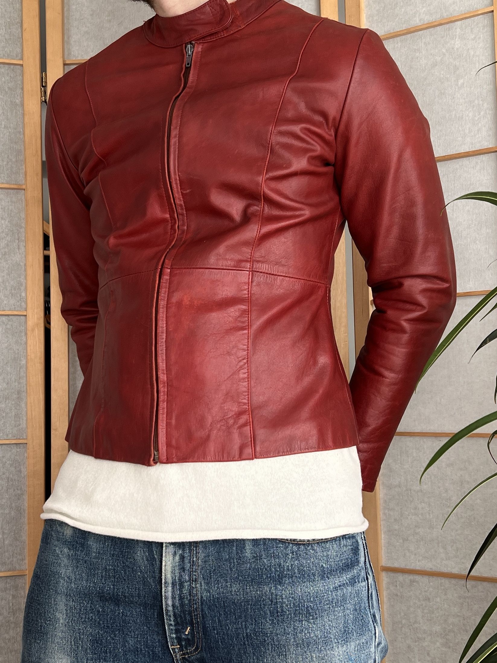If Six Was Nine Rick Owens style vintage 00s red cropped leather jacket rare Size US S / EU 44-46 / 1 - 3 Thumbnail