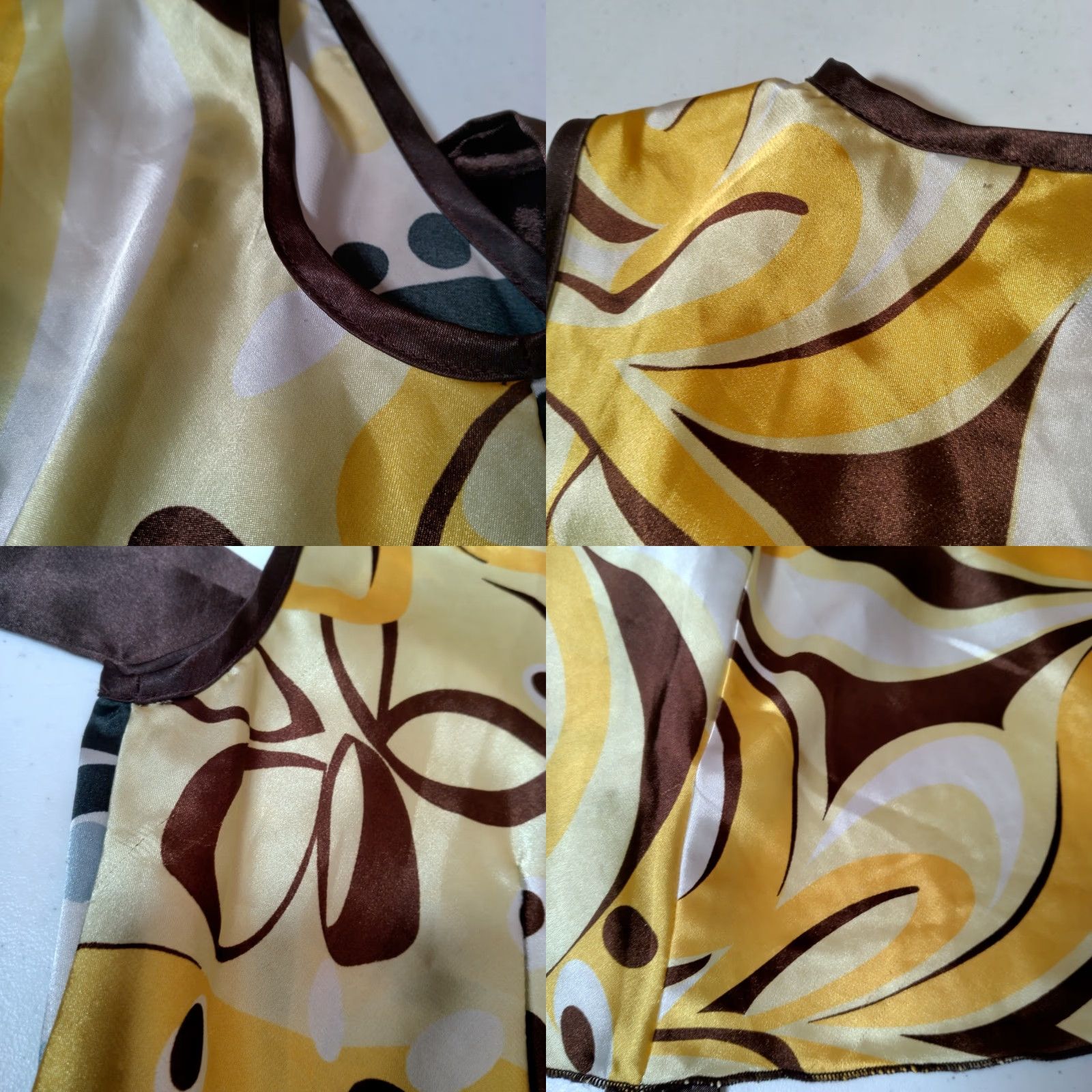 Vintage VINTAGE Antilia Femme Shirt Tank Sleeveless Satin Bling Yellow Brown Tie V-Neck M Women's Blouse Size M / US 6-8 / IT 42-44 - 9 Thumbnail
