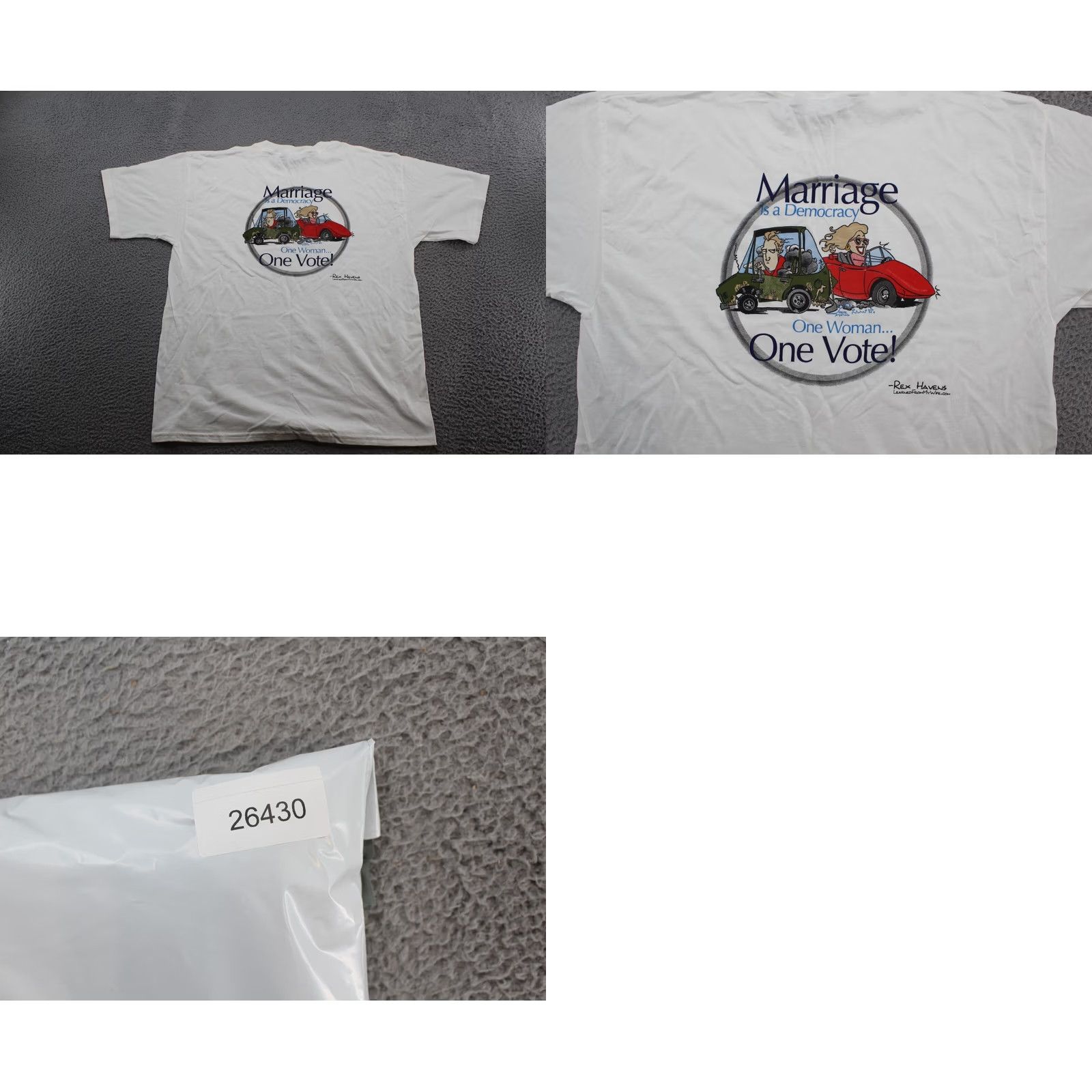 Gildan Marriage is a Democracy One Vote Double Sided Parody Comedy Shirt XL Mens White Size US XL / EU 56 / 4 - 8 Thumbnail