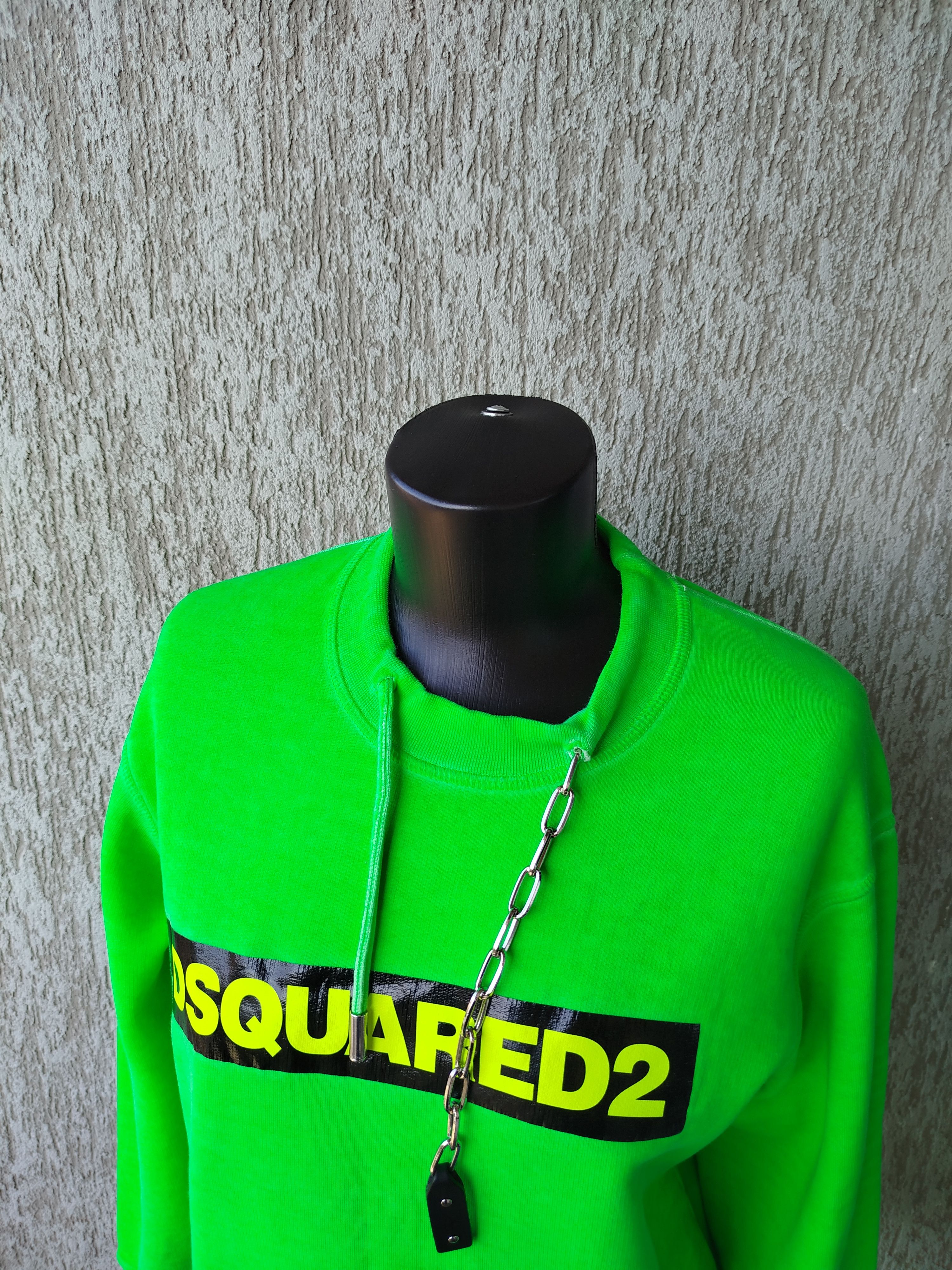 Dsquared2 Sweatshirt Neon Green Crew Neck Logo Chain Cotton Size M Size M / US 6-8 / IT 42-44 - 3 Thumbnail